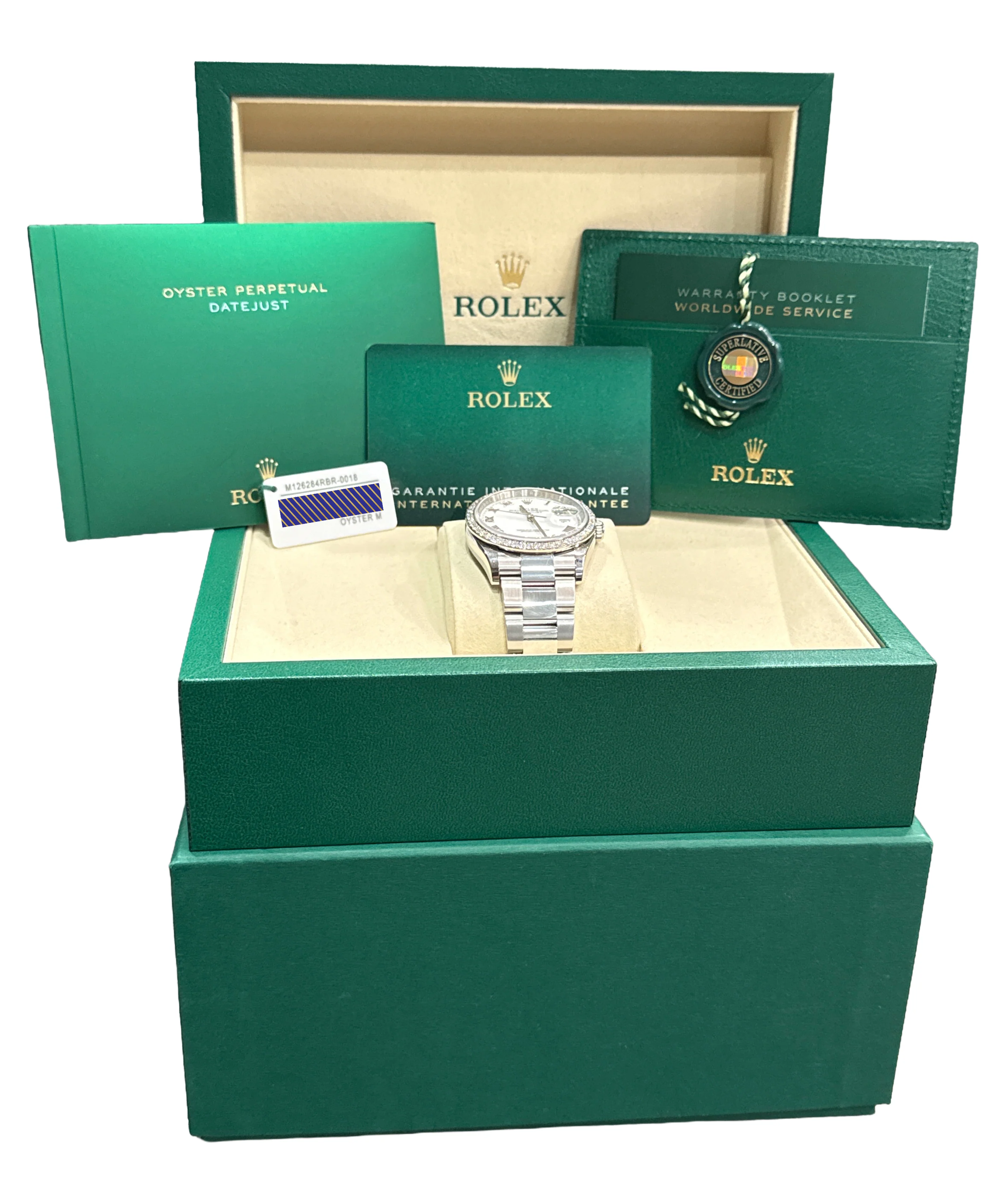 2025 PAPERS Rolex DateJust 36mm WHITE ROMAN Steel DIAMOND Oyster 126284 RBR BOX - Image 2