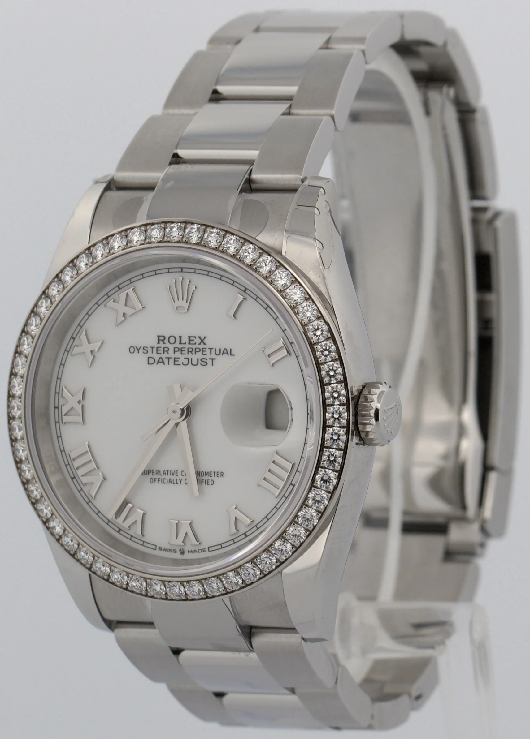 2025 PAPERS Rolex DateJust 36mm WHITE ROMAN Steel DIAMOND Oyster 126284 RBR BOX - Image 3