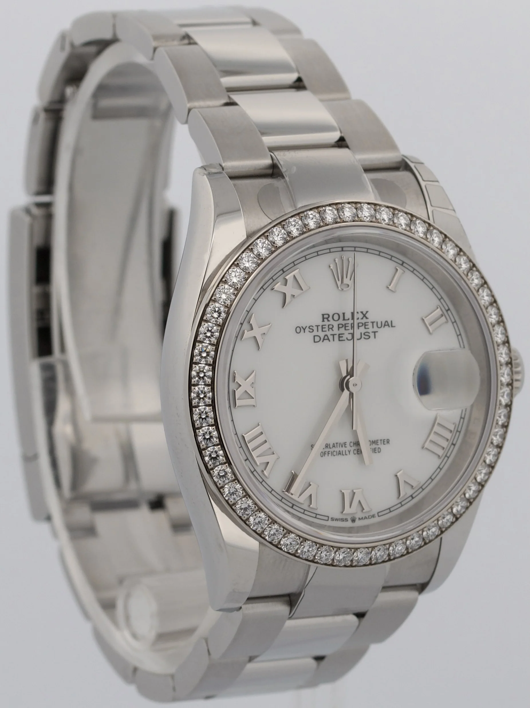 2025 PAPERS Rolex DateJust 36mm WHITE ROMAN Steel DIAMOND Oyster 126284 RBR BOX - Image 4