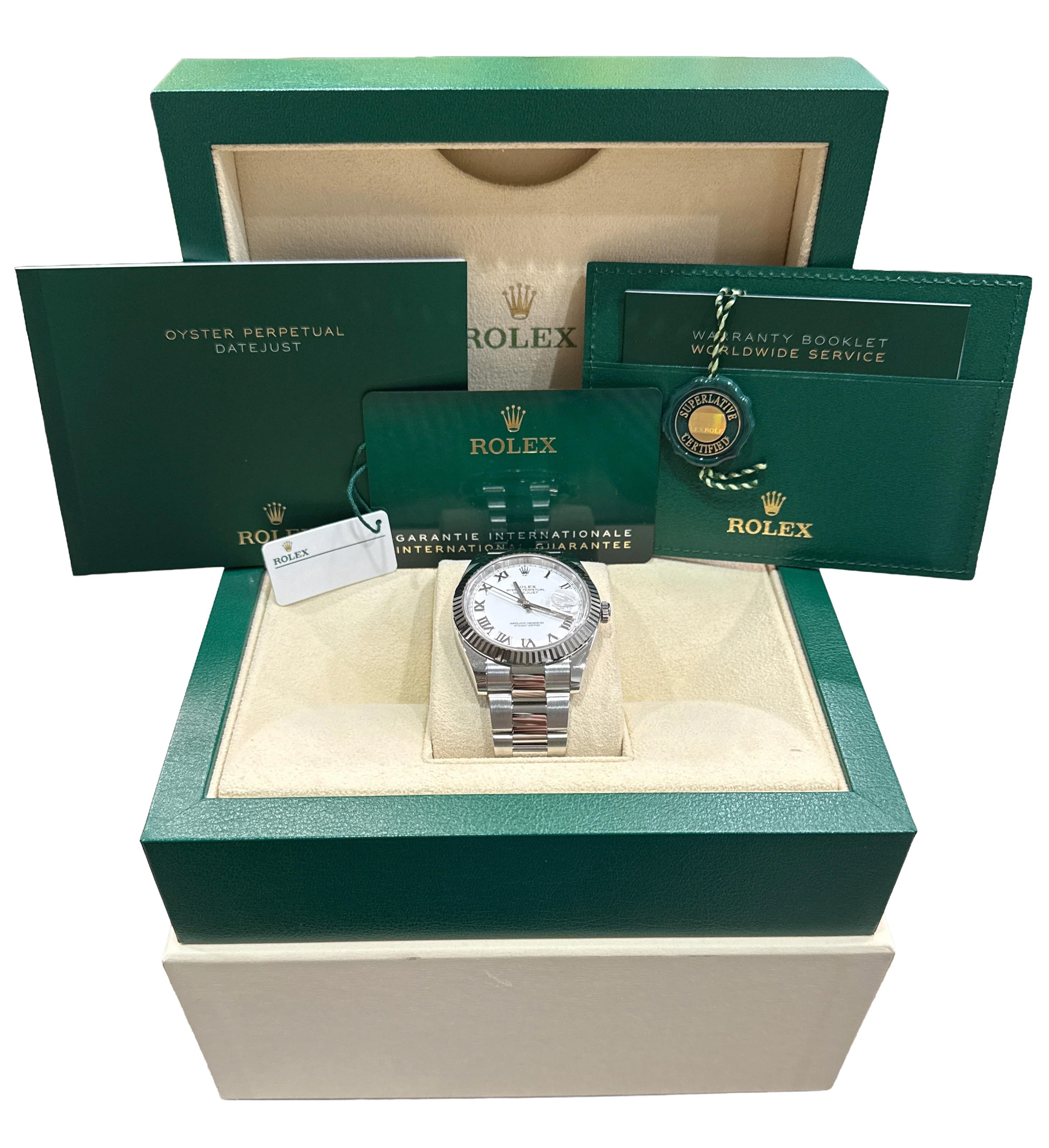 2025 PAPERS Rolex DateJust 41 WHITE ROMAN 18K Gold 41mm OYSTER 126334 Watch BOX - Image 2