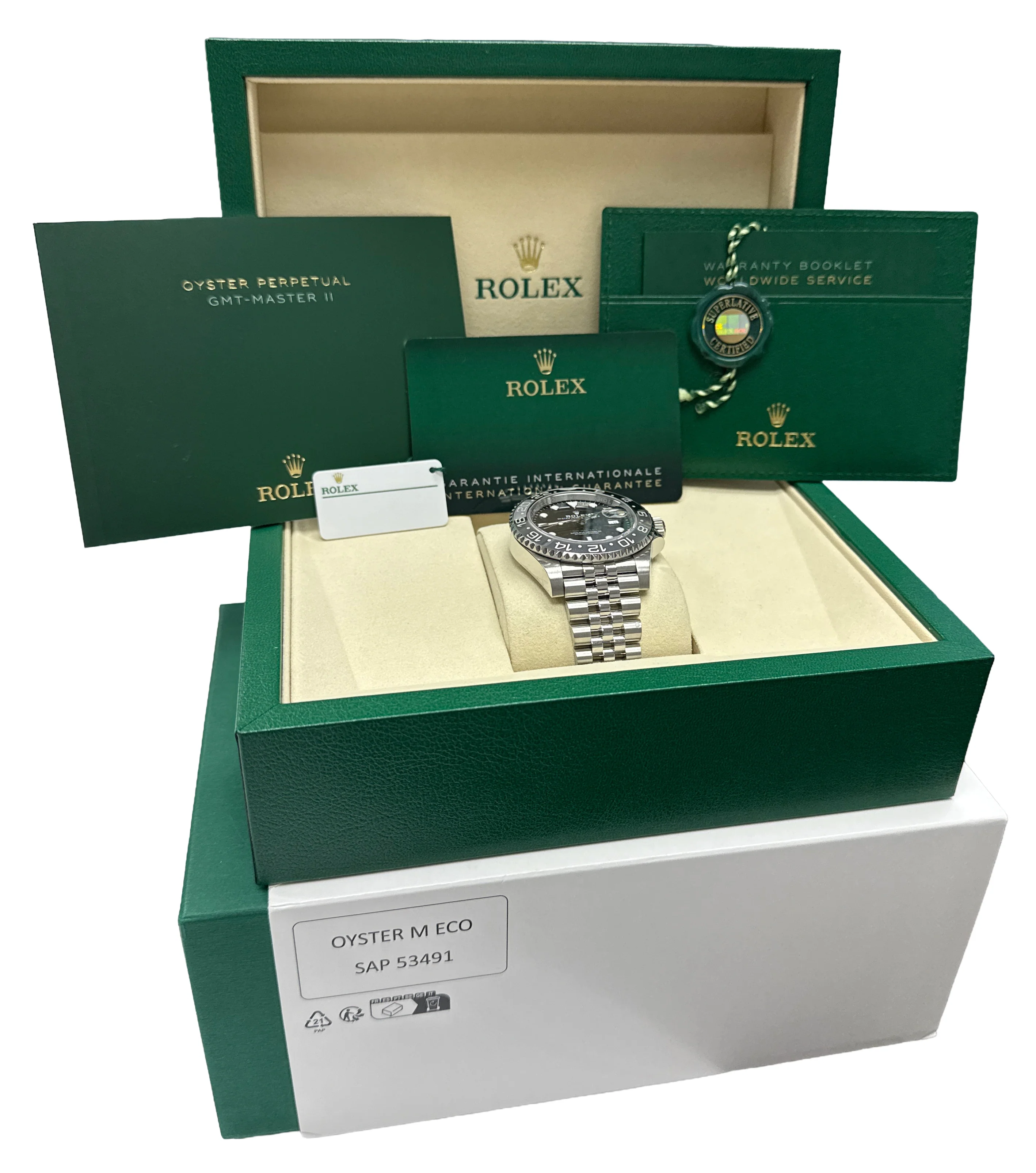 2025 PAPERS Rolex GMT-Master II BRUCE WAYNE Steel JUBILEE 126710 GRNR Watch BOX - Image 2