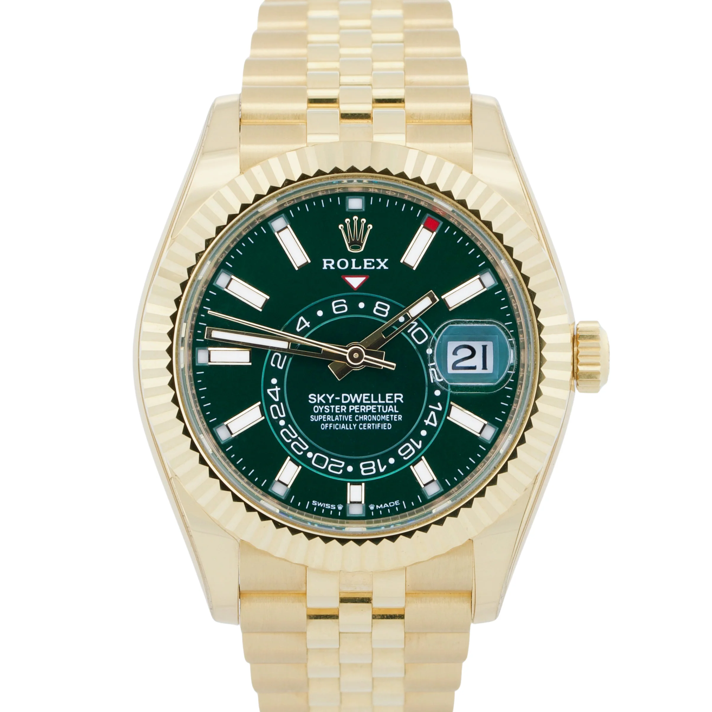 2025 PAPERS Rolex Sky-Dweller GREEN 18K Yellow Gold 42mm JUBILEE 336938 BOX