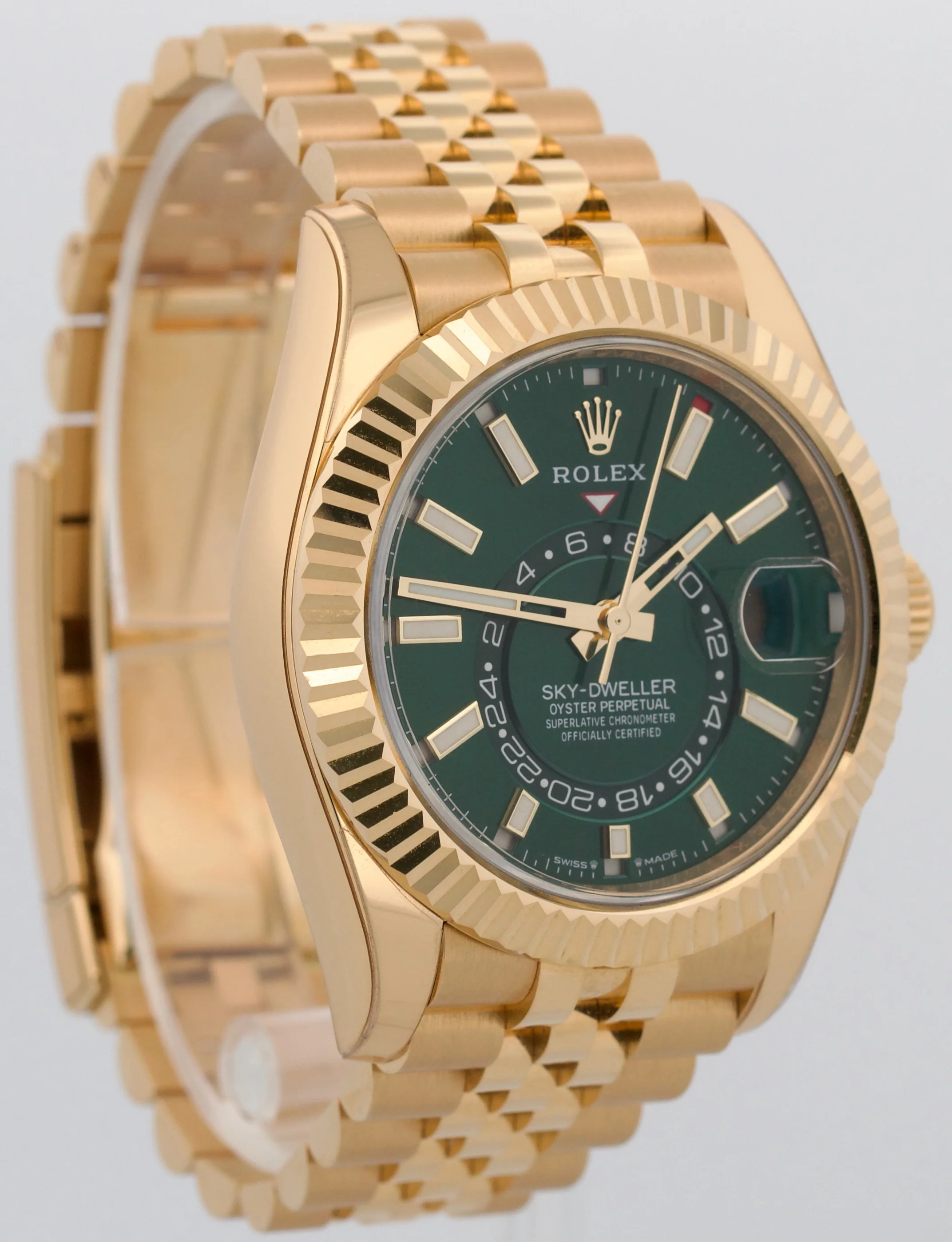 2025 PAPERS Rolex Sky-Dweller GREEN 18K Yellow Gold 42mm JUBILEE 336938 BOX - Image 4
