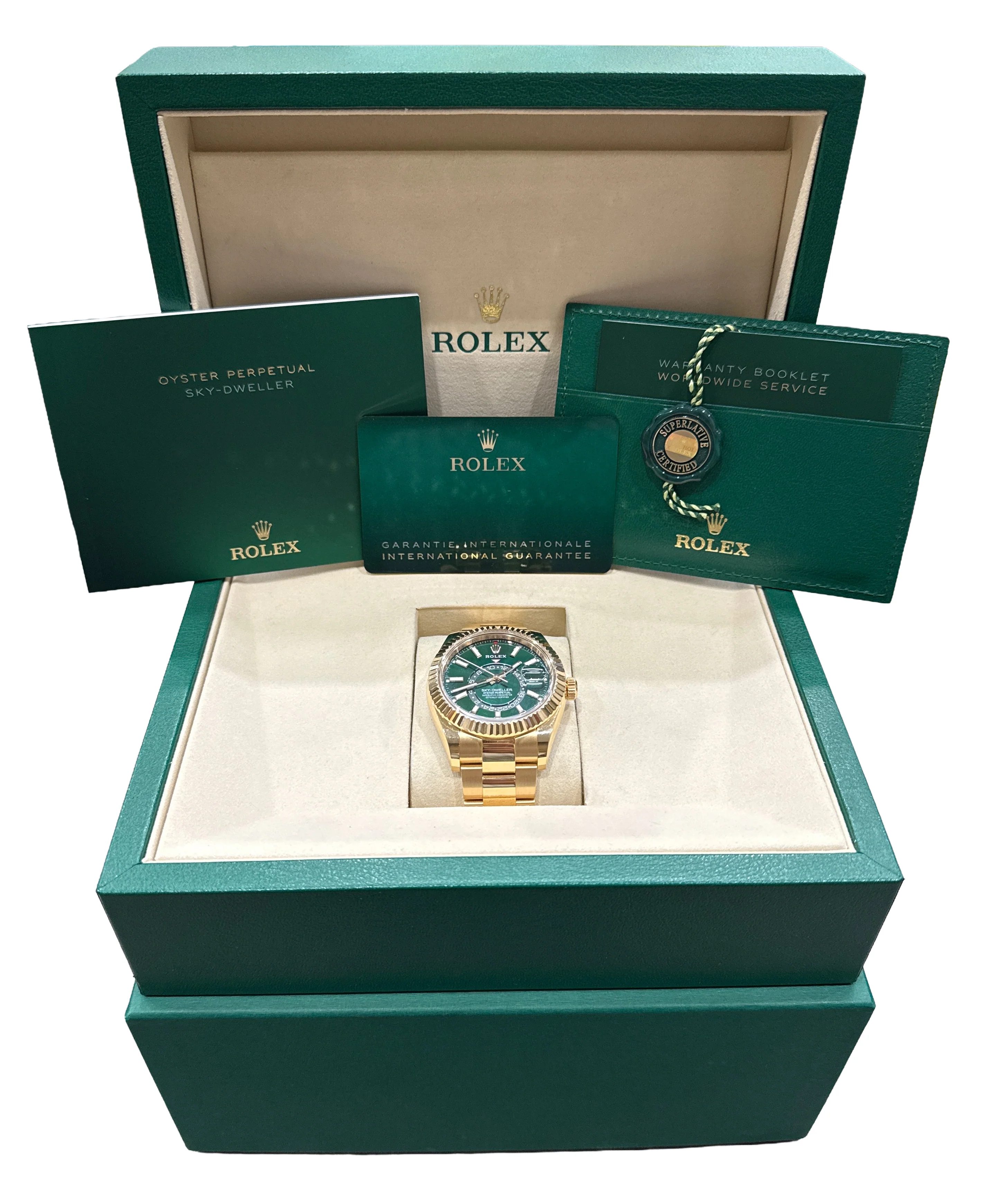 2025 PAPERS Rolex Sky-Dweller GREEN 18K Yellow Gold 42mm OYSTER Watch 336938 BOX - Image 2