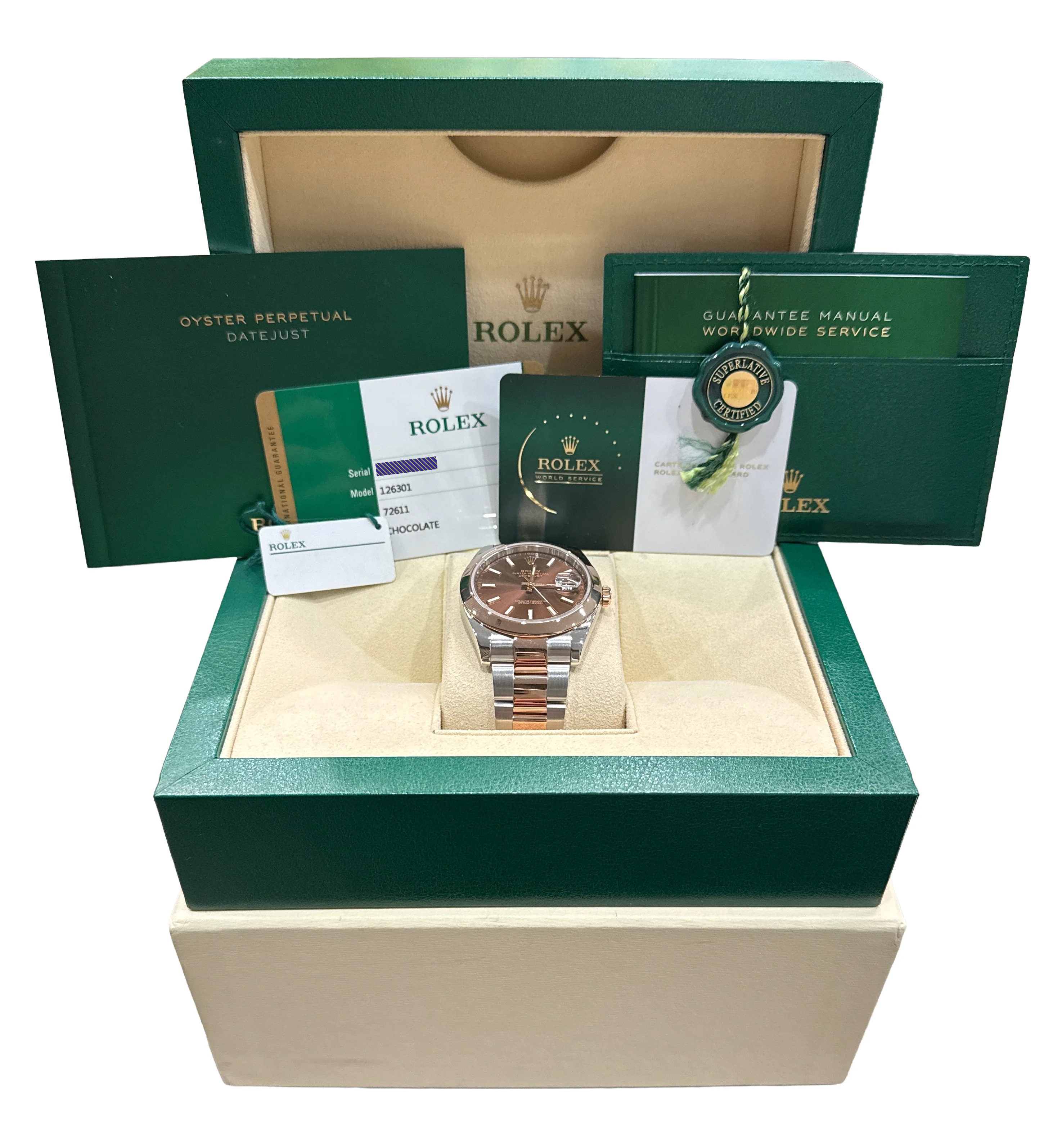2026 RSC PAPERS Rolex DateJust 41mm CHOCOLATE 18K Rose Gold Steel 126301 BOX - Image 2