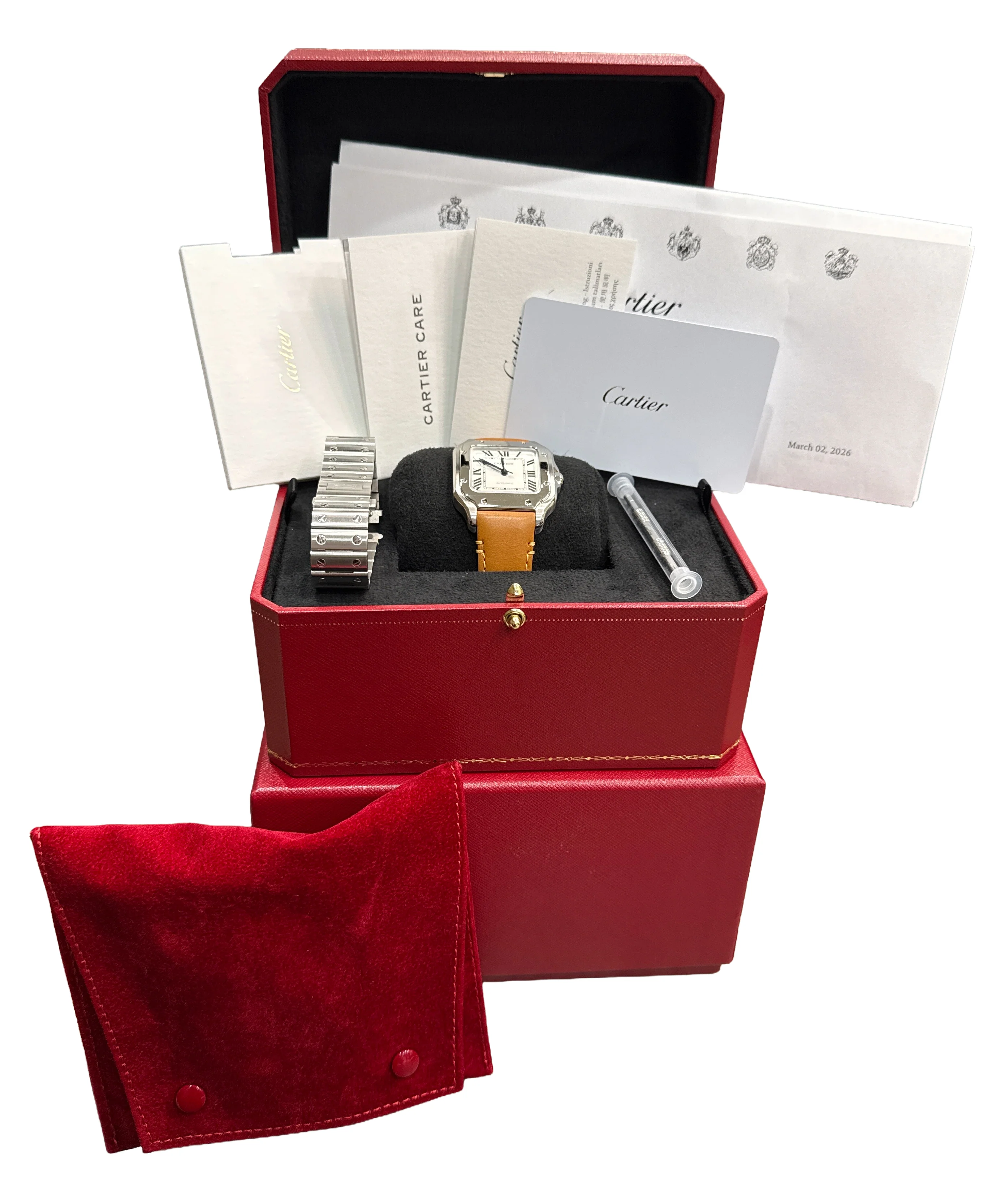 2026 SERVICE Cartier Santos Mid-Size PAPERS 35mm Steel Leather WSSA0029 4075 BOX - Image 2