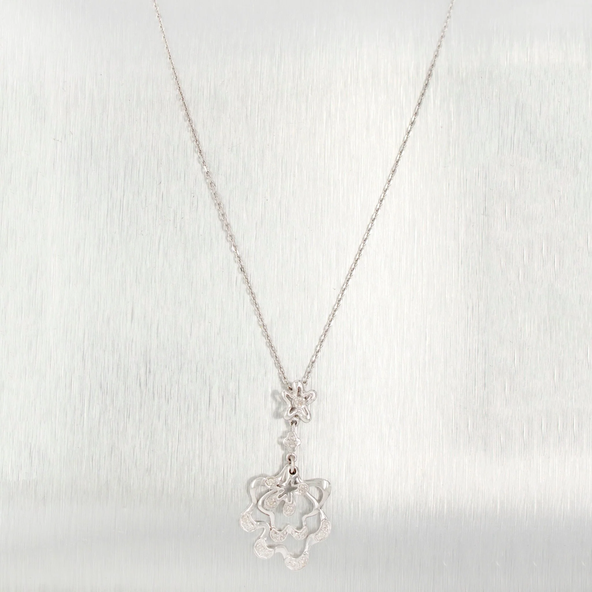 Modern Abstract 0.20ctw Diamond Wave Star Pendant - 14k White Gold Necklace 20" Chain