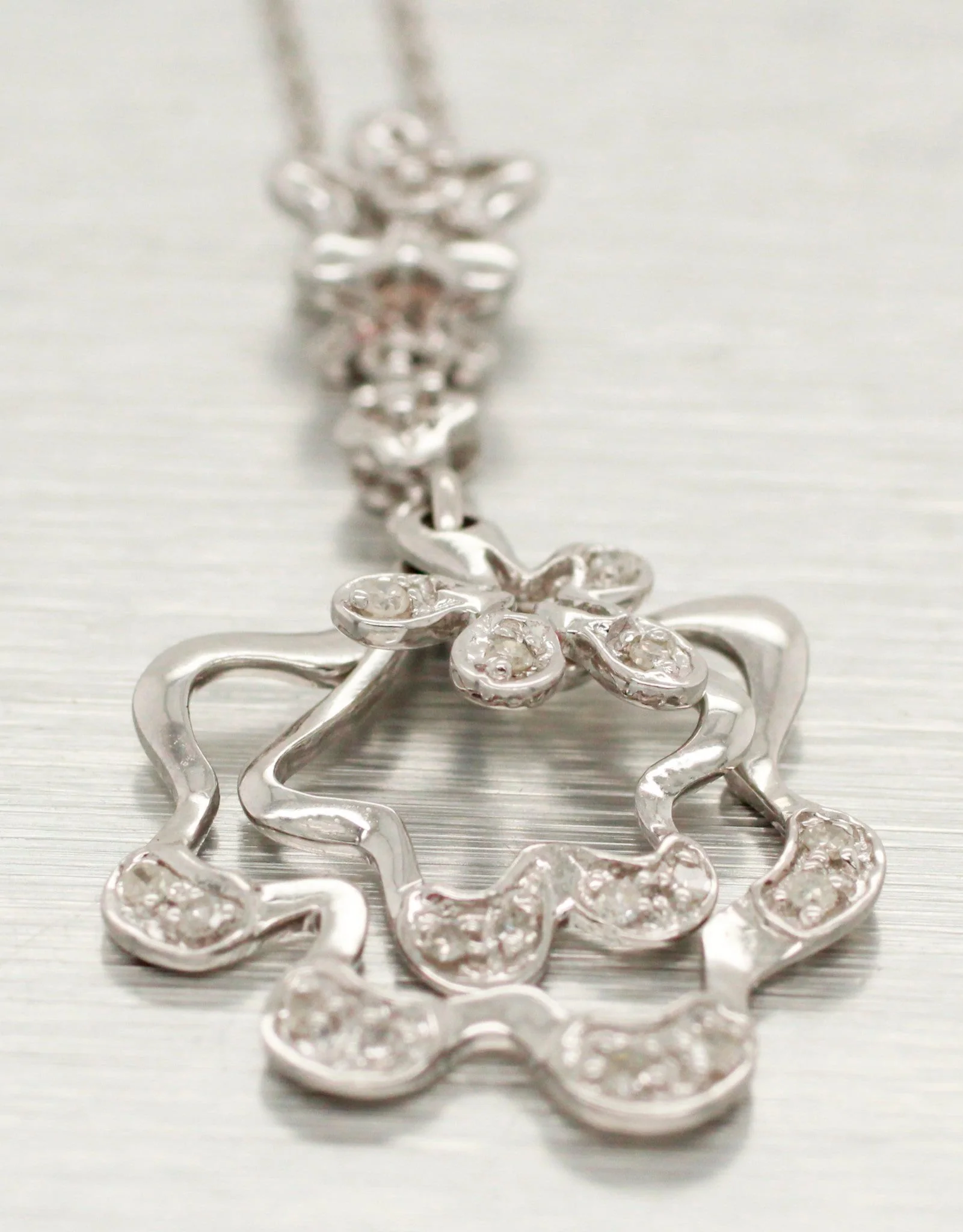 Modern Abstract 0.20ctw Diamond Wave Star Pendant - 14k White Gold Necklace 20" Chain - Image 5