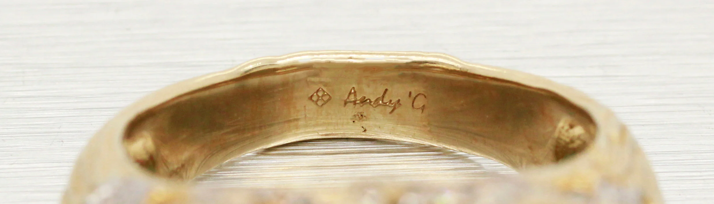 Andy C Blue Oval Gemstone & Diamond Ring -14k Yellow Gold Bark-Style Band - Image 5