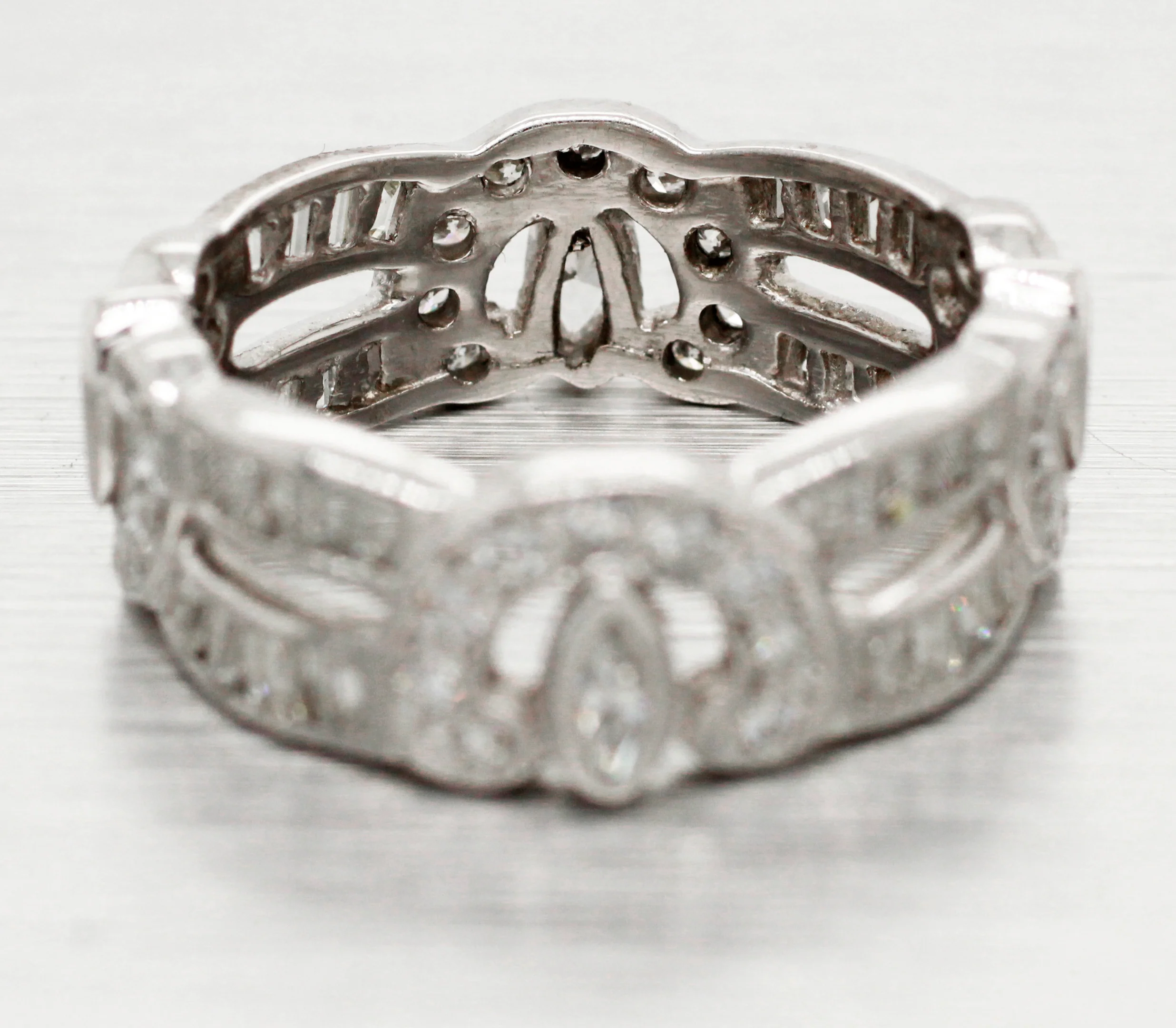 Antique 1.28ctw Channel-Set Diamond Eternity Band Ring - 18k White Gold - Image 3