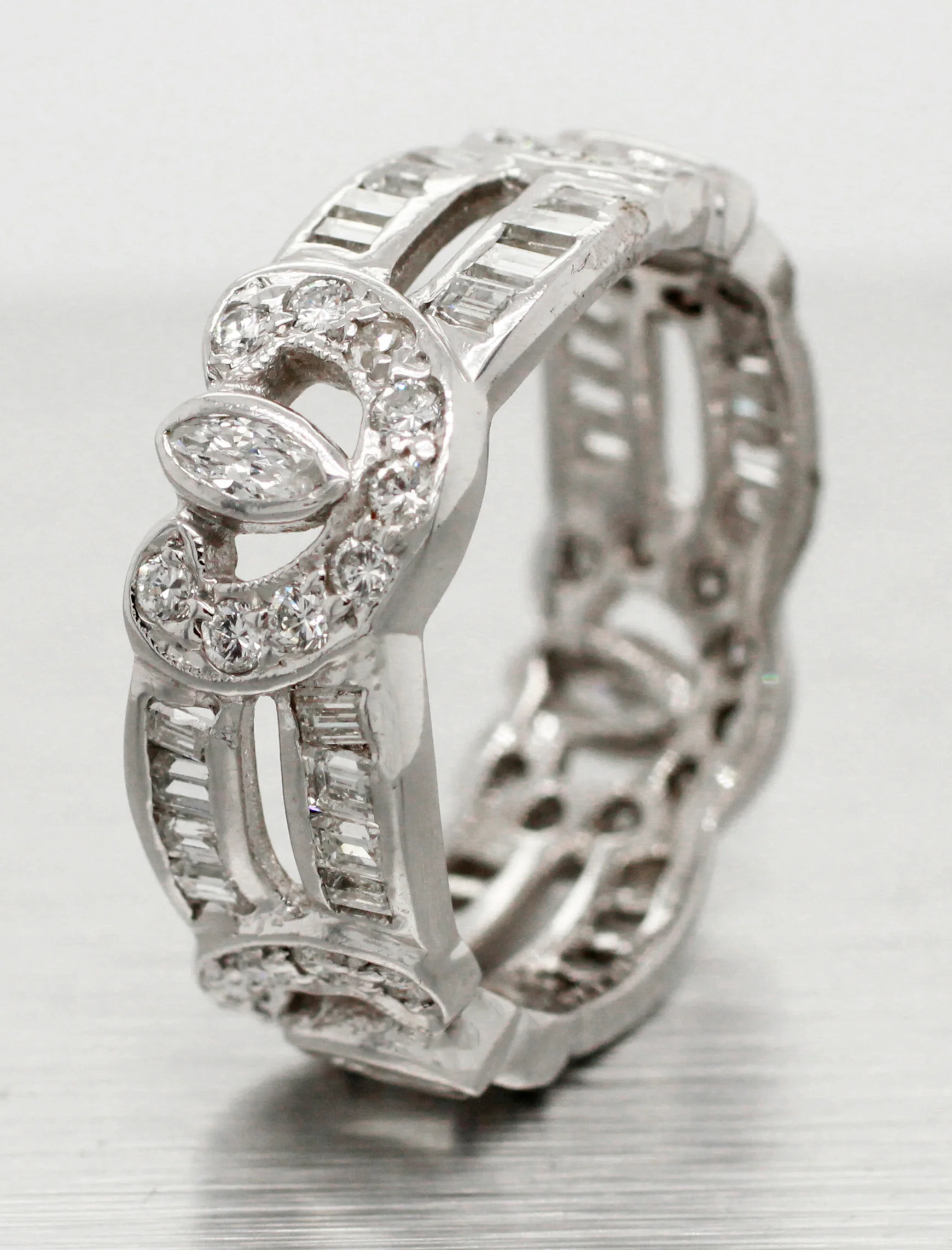 Antique 1.28ctw Channel-Set Diamond Eternity Band Ring - 18k White Gold - Image 6