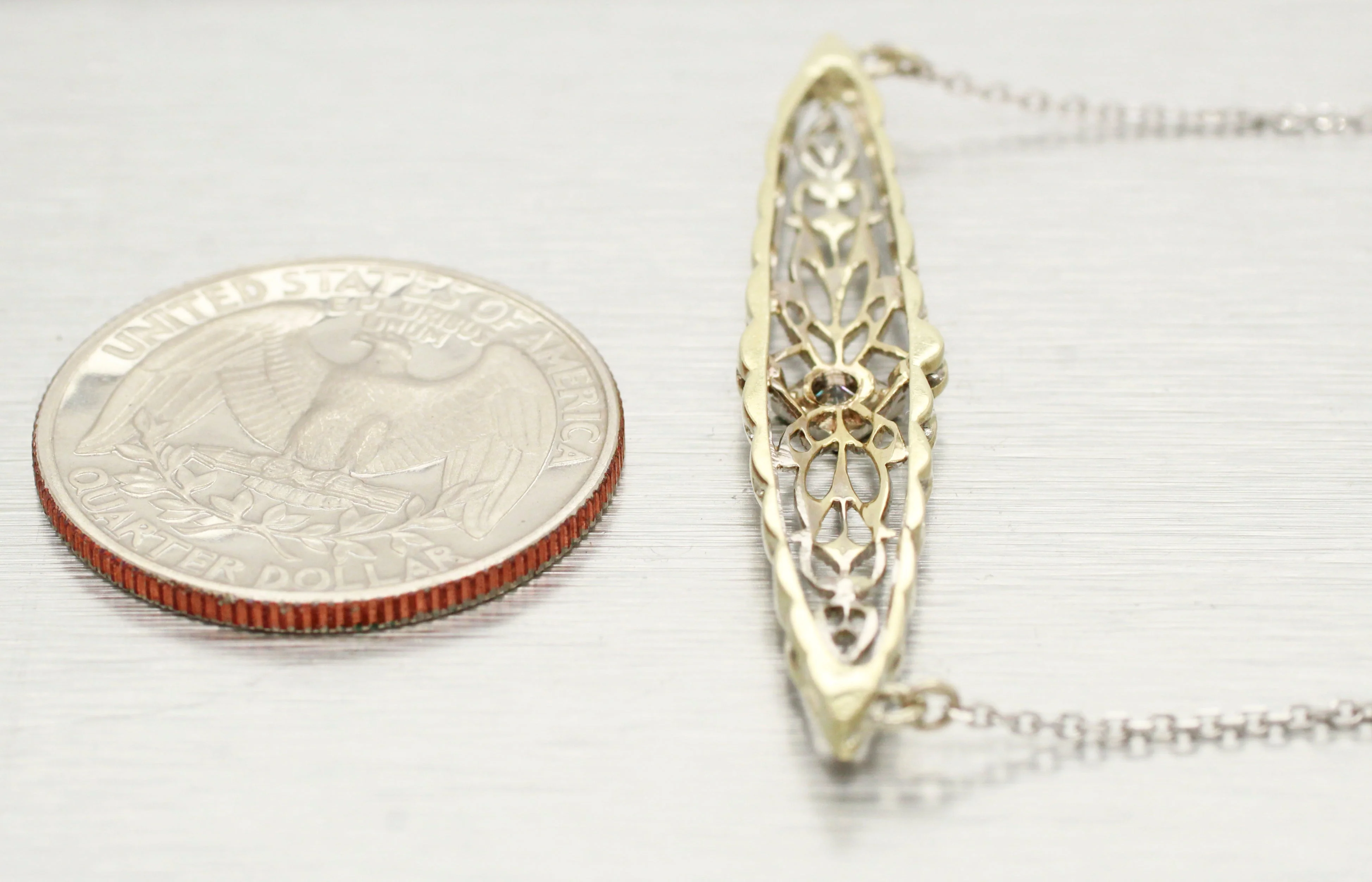 Antique Art Deco 0.07ct Diamond Conversion Pendant 18" Necklace - 14k White Gold - Image 4