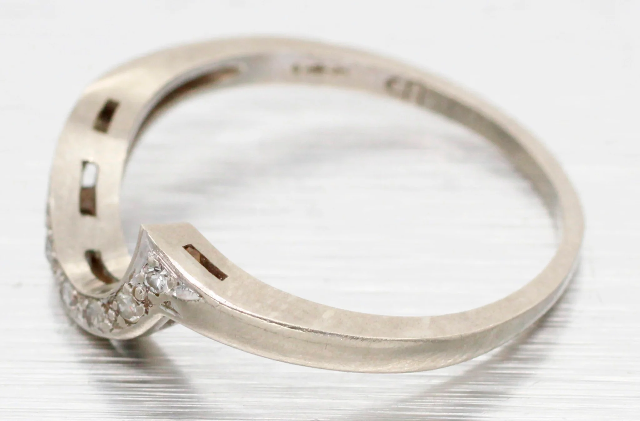 Antique Art Deco 0.07ctw Diamond Curved Band Ring - 14k White Gold - Size 6.5 - Image 2