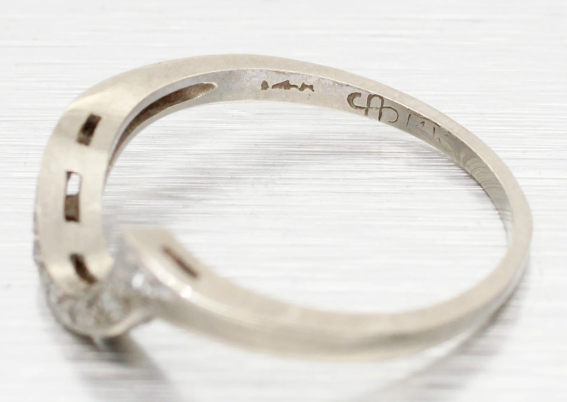 Antique Art Deco 0.07ctw Diamond Curved Band Ring - 14k White Gold - Size 6.5 - Image 3