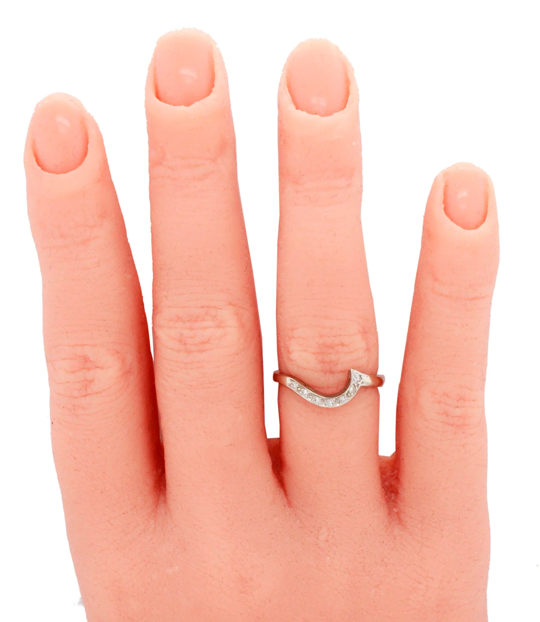 Antique Art Deco 0.07ctw Diamond Curved Band Ring - 14k White Gold - Size 6.5 - Image 7