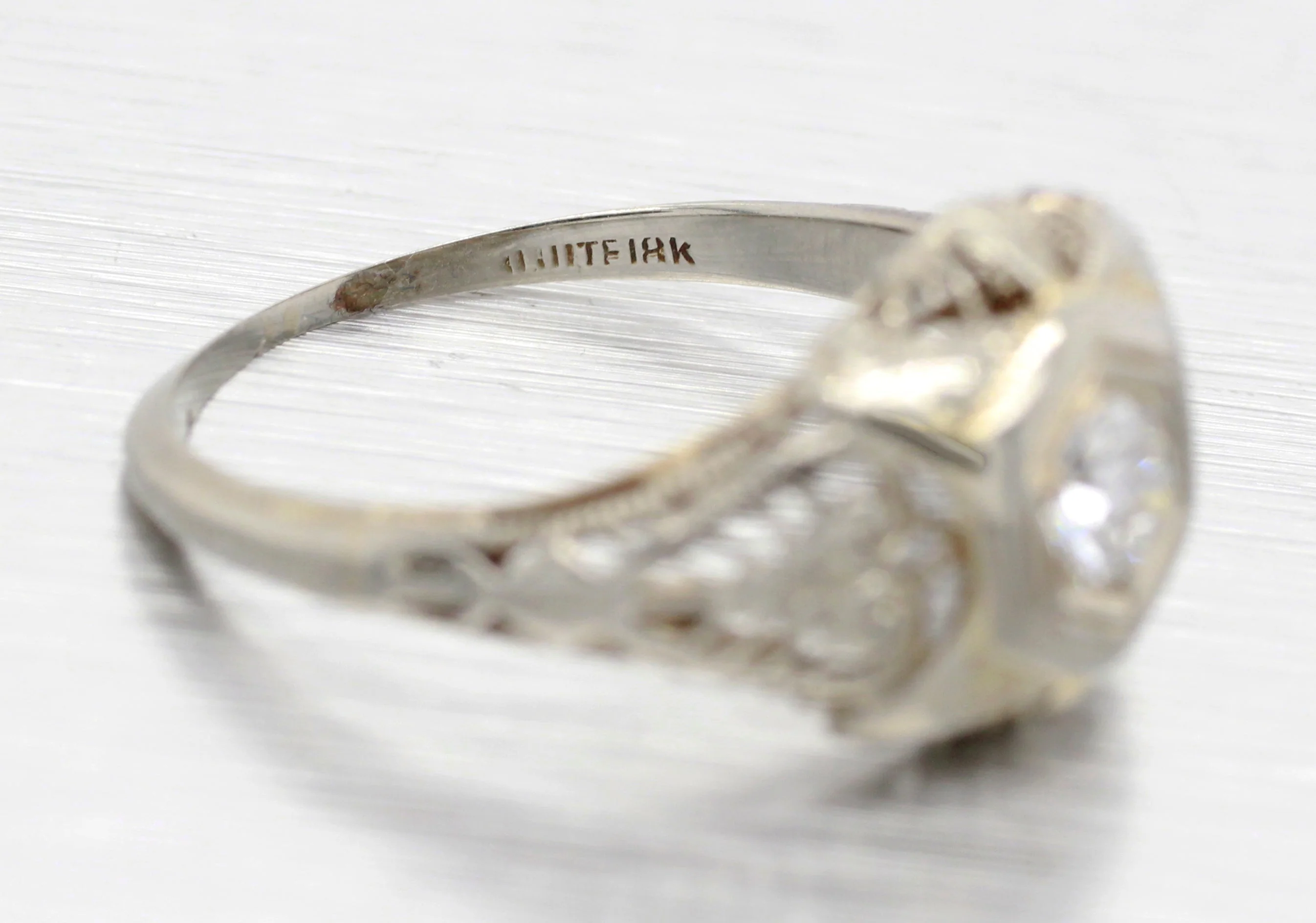 Antique Art Deco 0.20ct Diamond Solitaire Filigree Ring - 18k White Gold | 6.25 - Image 4