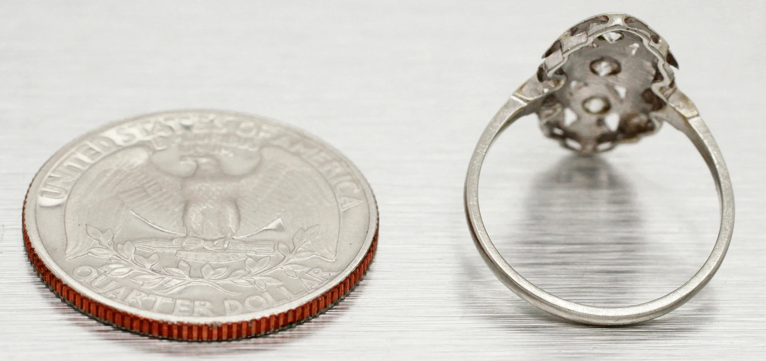 Antique Art Deco 0.20ctw Diamond Filigree Cocktail Ring - 18k White Gold - Image 6