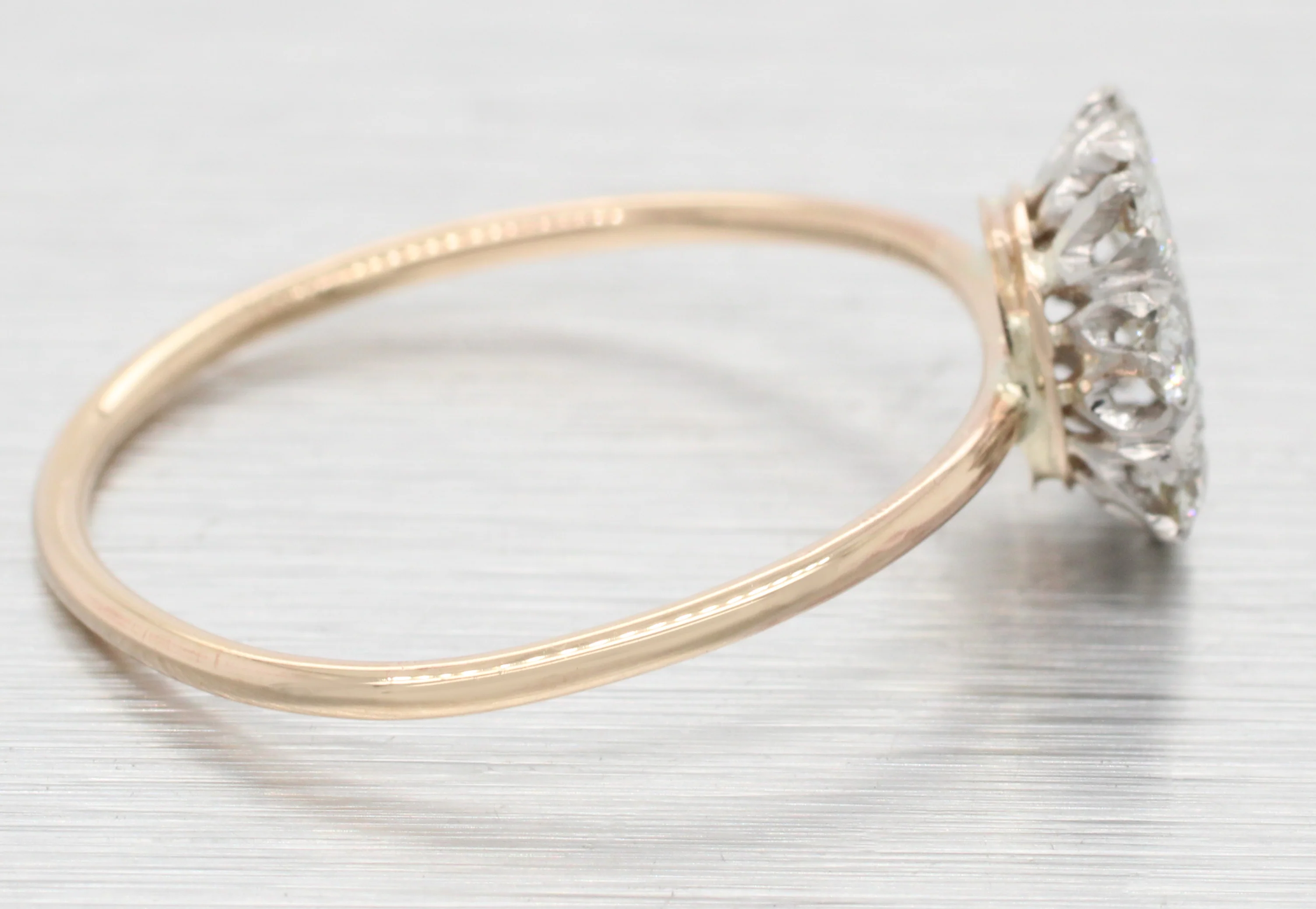 Antique Art Deco 0.25ctw Diamond Flower Ring - 14k Yellow Gold Pin Conversion - Image 3