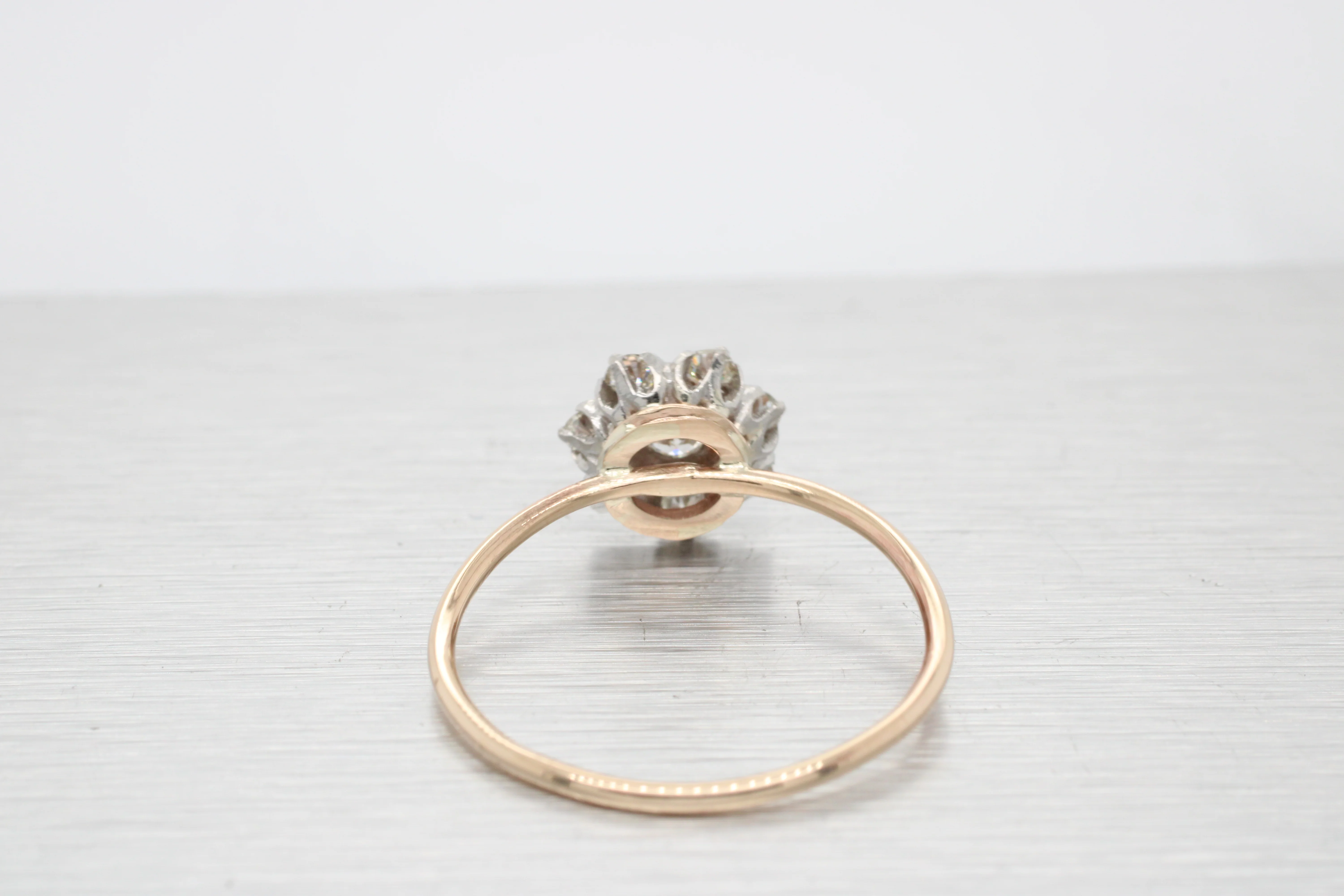 Antique Art Deco 0.25ctw Diamond Flower Ring - 14k Yellow Gold Pin Conversion - Image 4