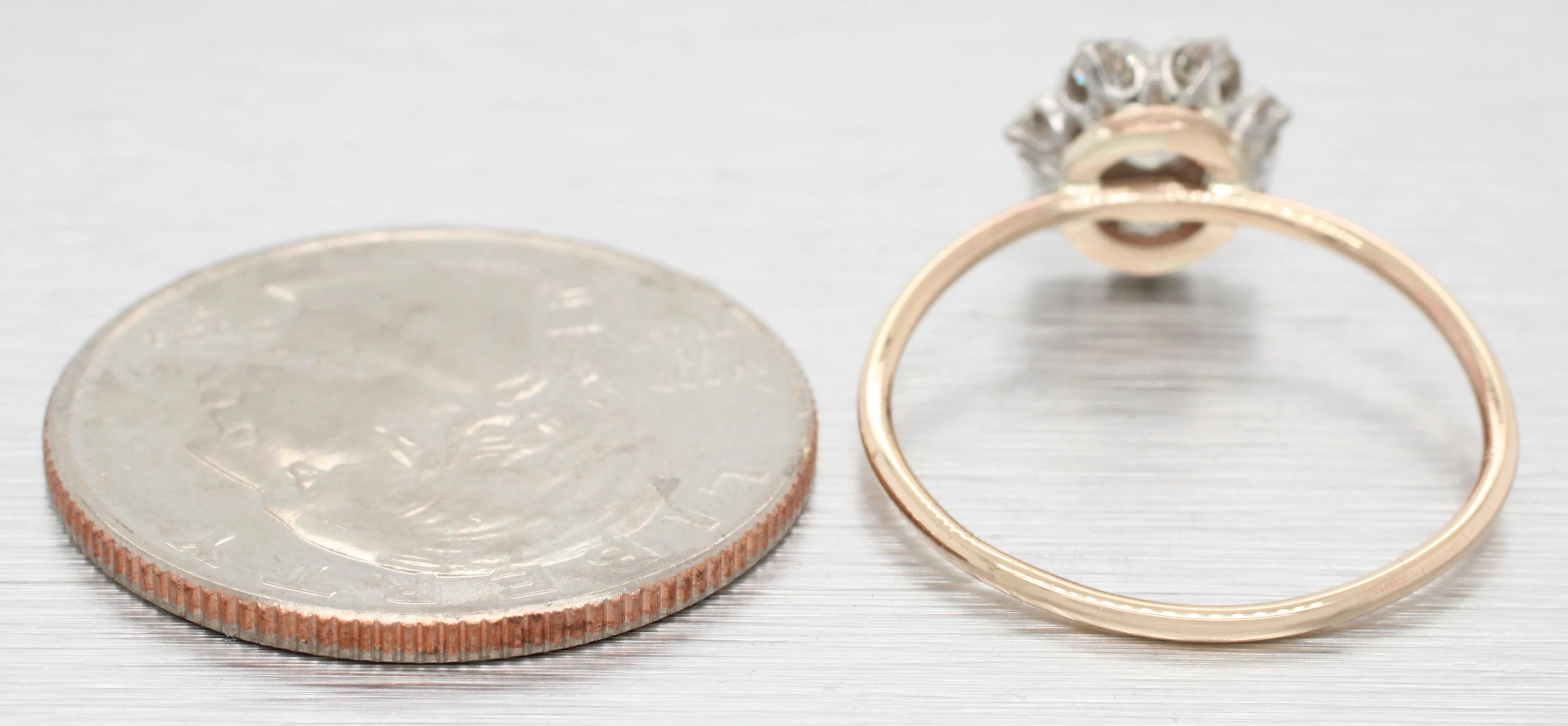 Antique Art Deco 0.25ctw Diamond Flower Ring - 14k Yellow Gold Pin Conversion - Image 6