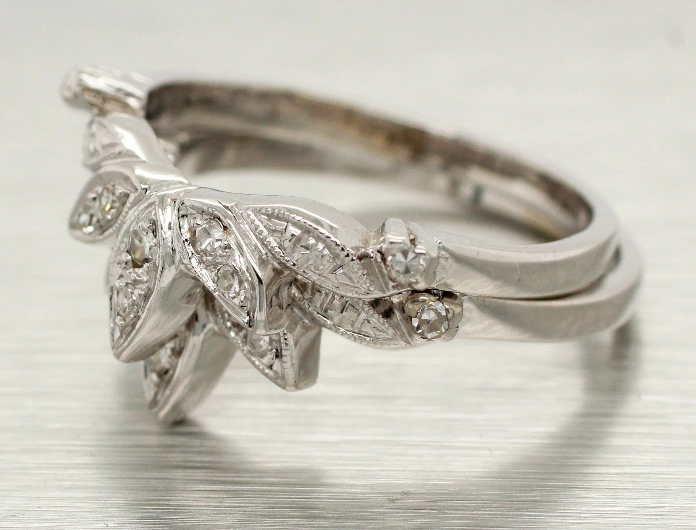 Antique Art Deco 0.40ctw Diamond Chevron Band Ring Stack of Two - 14k White Gold - Image 2