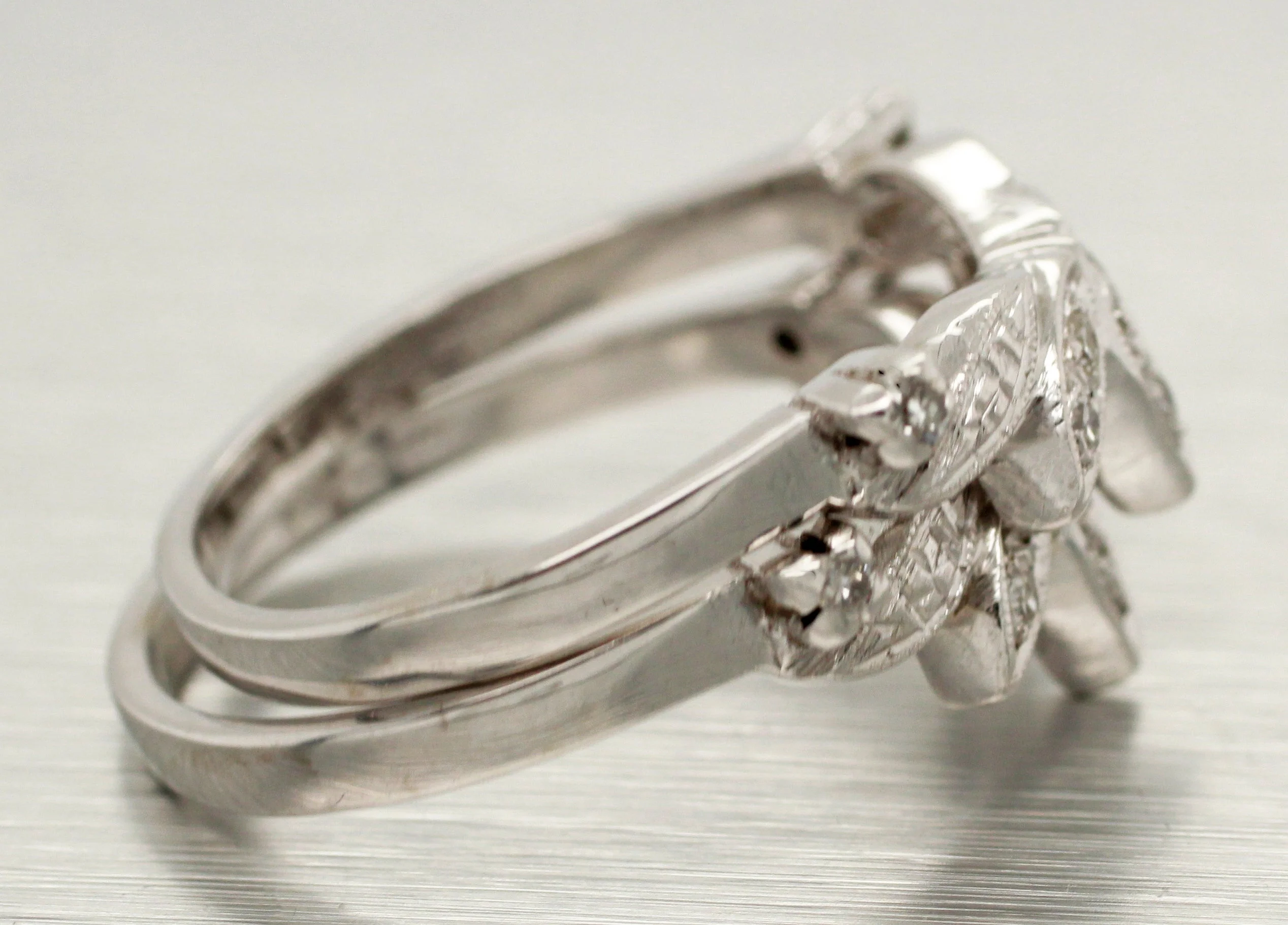 Antique Art Deco 0.40ctw Diamond Chevron Band Ring Stack of Two - 14k White Gold - Image 3