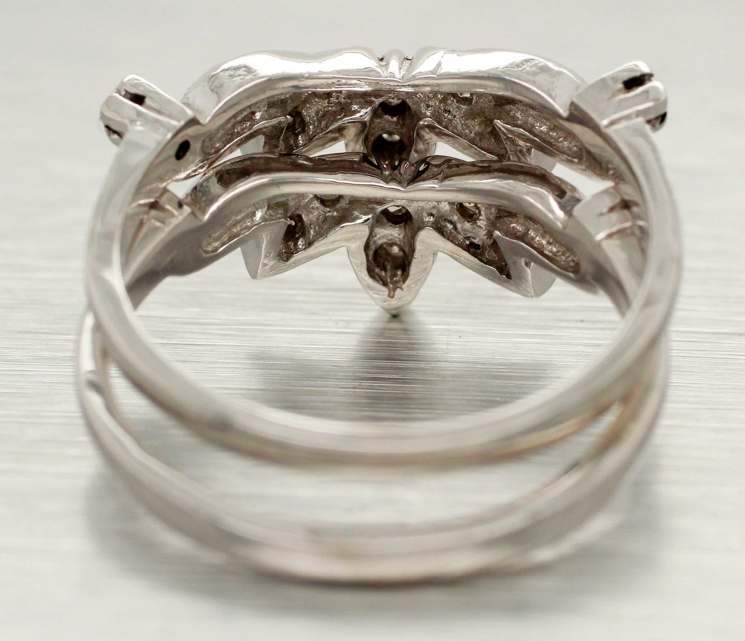 Antique Art Deco 0.40ctw Diamond Chevron Band Ring Stack of Two - 14k White Gold - Image 5