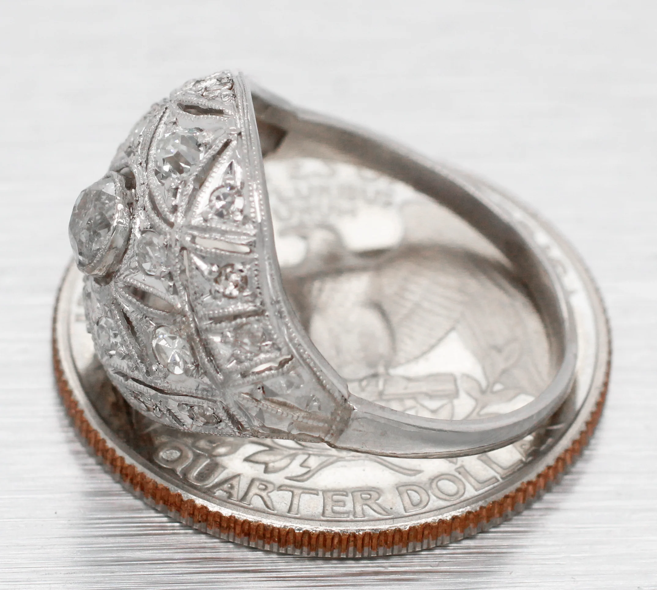 Antique Art Deco 0.70ctw Diamond Filigree Cocktail Ring - 14k White Gold - Image 5