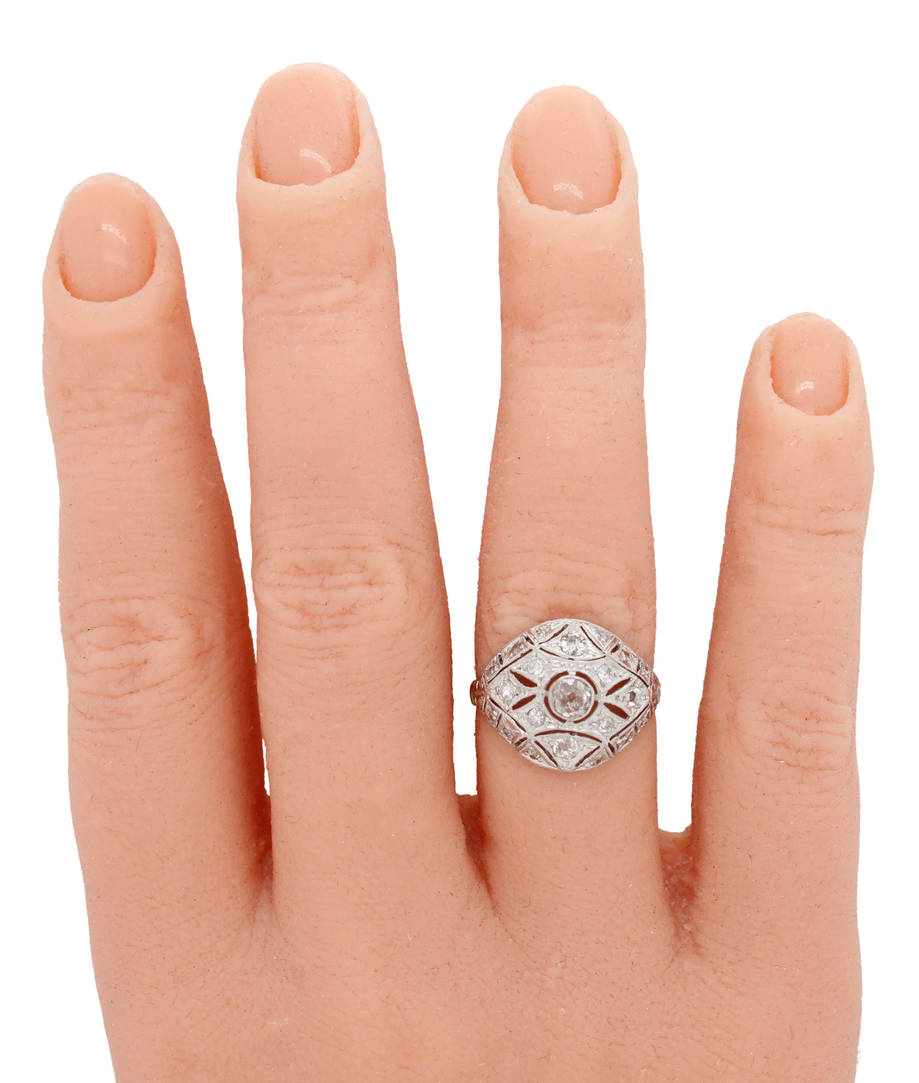 Antique Art Deco 0.70ctw Diamond Filigree Cocktail Ring - 14k White Gold - Image 6