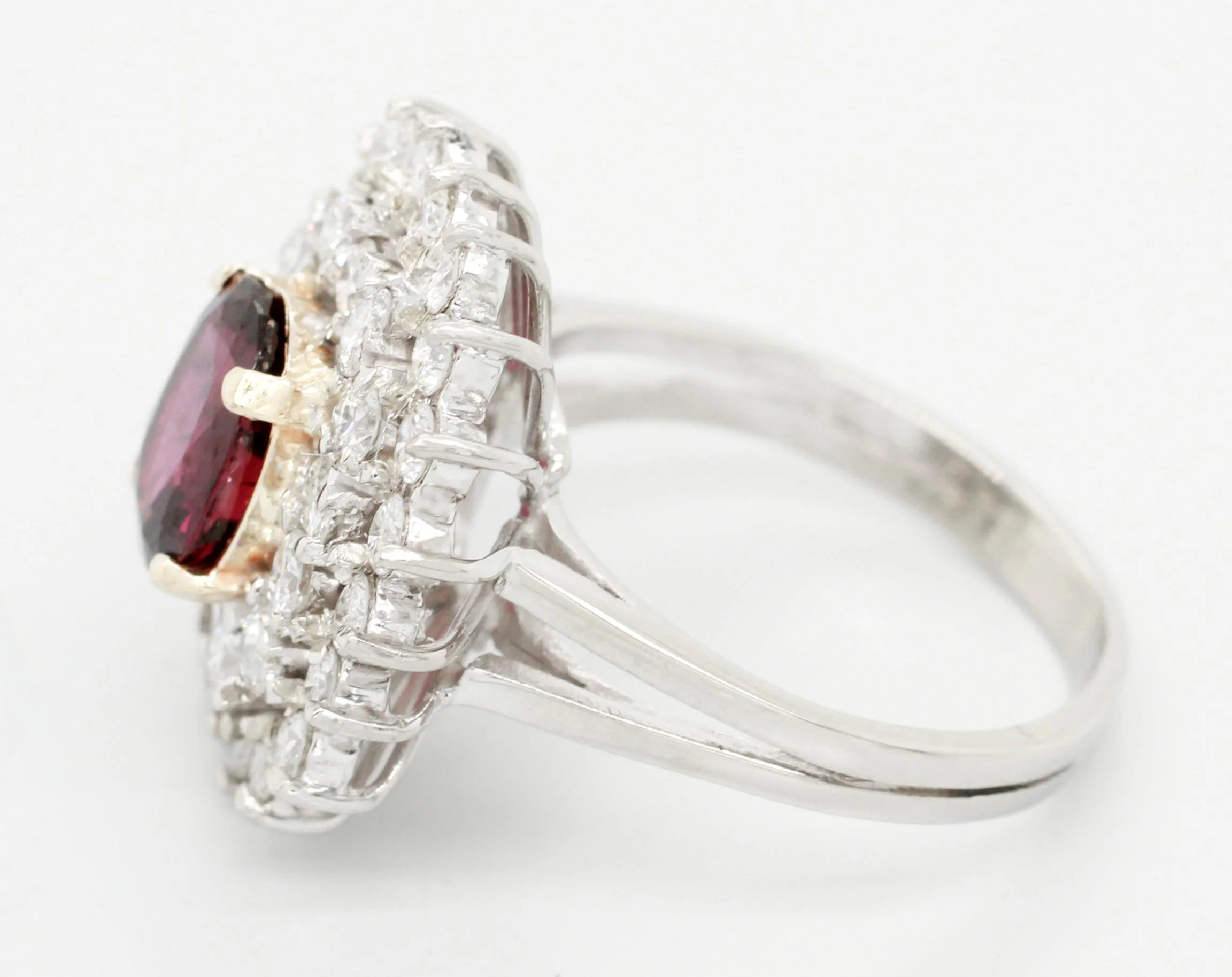 Antique Art Deco 1.20ct Rubellite & Diamond Cocktail Ring - 18k White Gold - Image 3