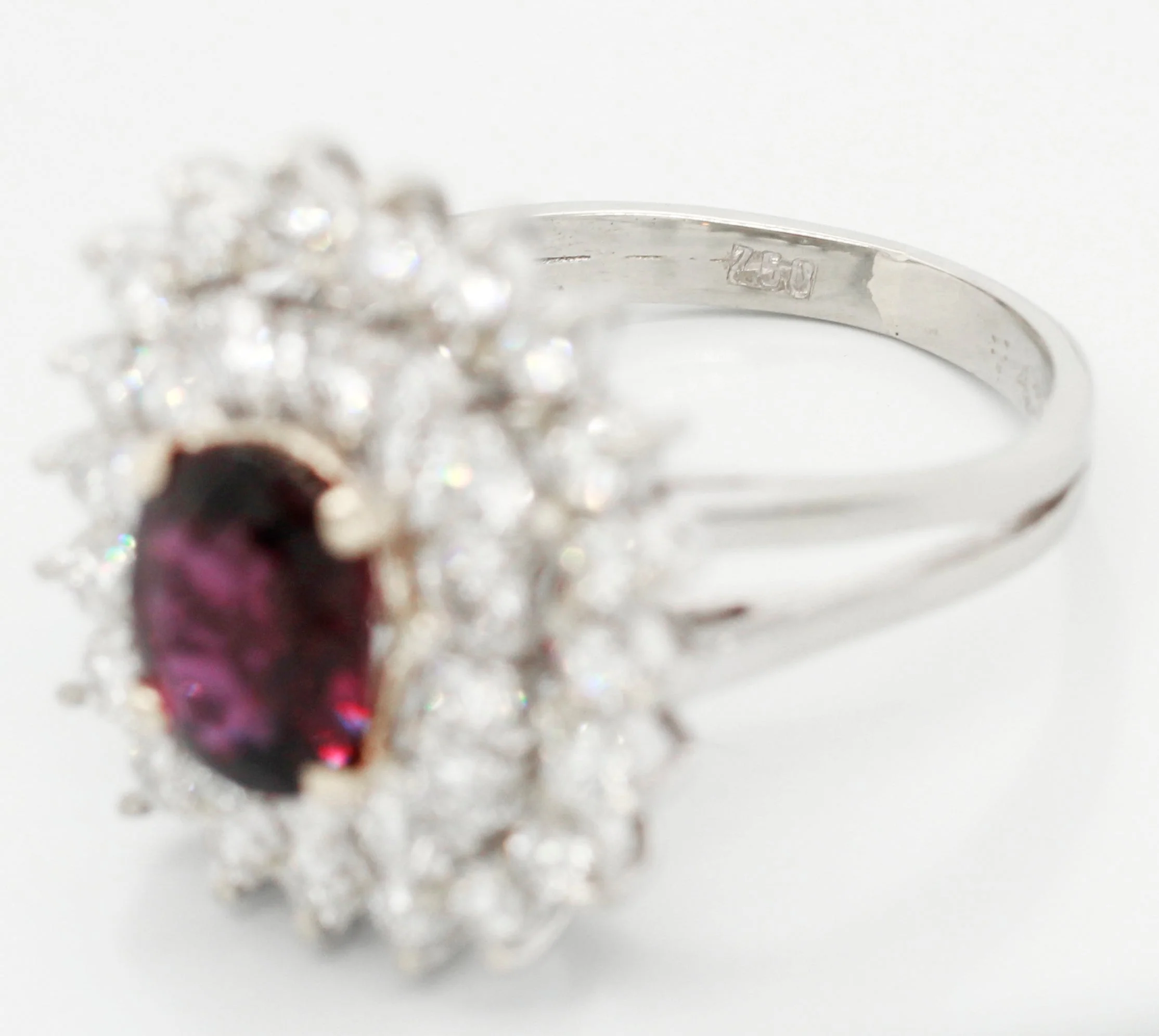 Antique Art Deco 1.20ct Rubellite & Diamond Cocktail Ring - 18k White Gold - Image 4