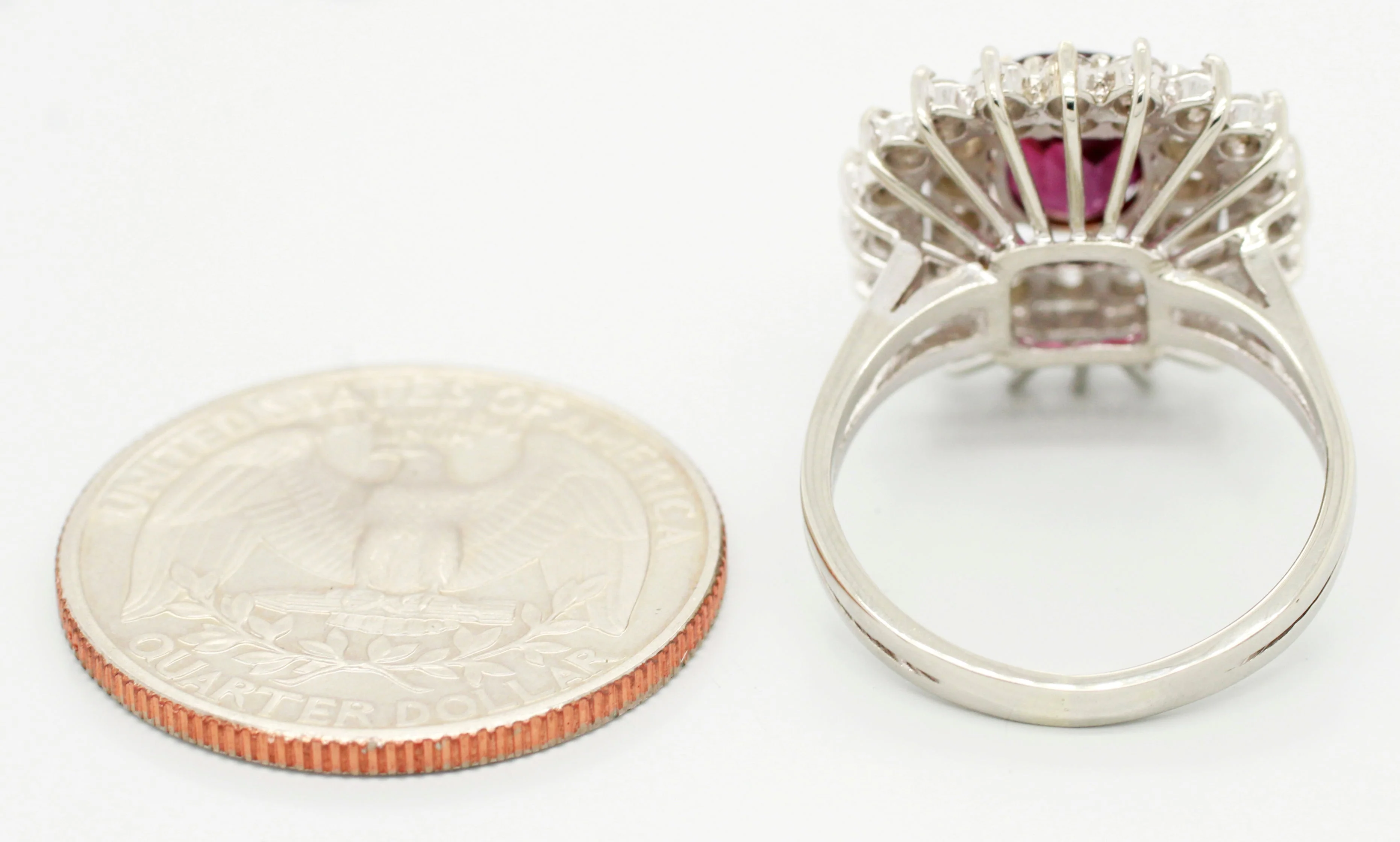 Antique Art Deco 1.20ct Rubellite & Diamond Cocktail Ring - 18k White Gold - Image 6