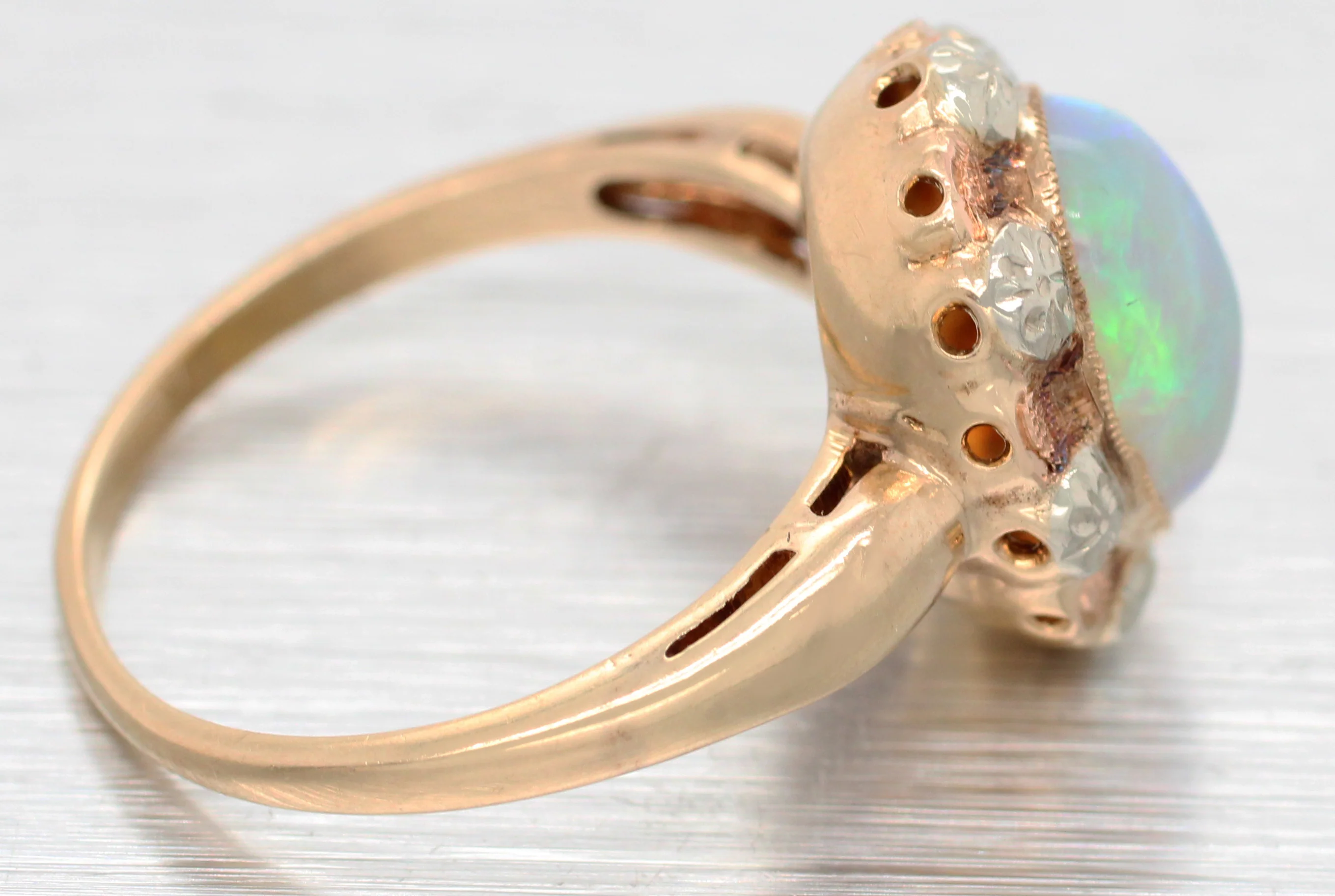Antique Art Deco 3.20ct Crystal Opal Cocktail Ring | 14k Yellow Gold, Tri-Color Accents - Image 5
