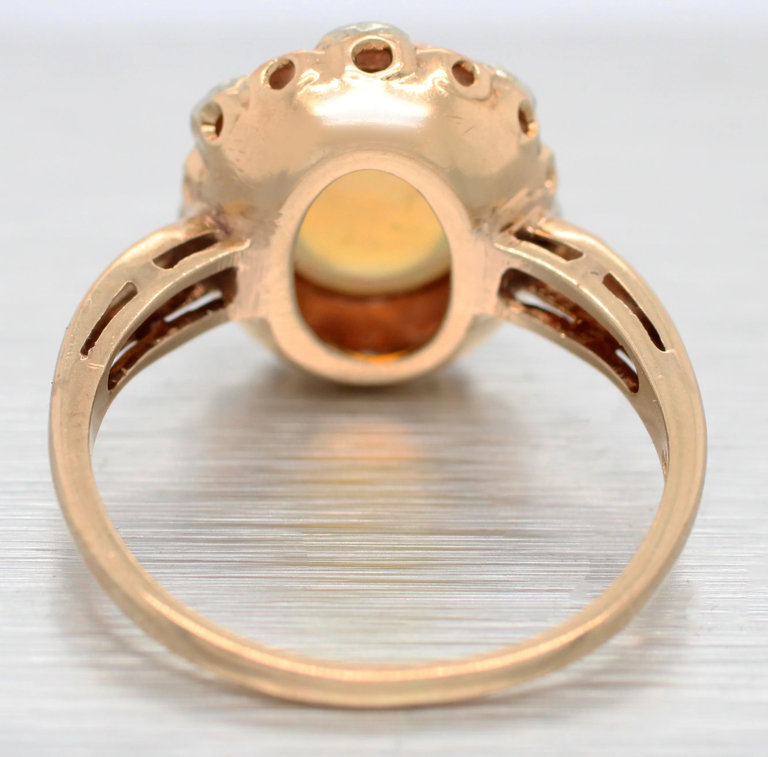 Antique Art Deco 3.20ct Crystal Opal Cocktail Ring | 14k Yellow Gold, Tri-Color Accents - Image 6