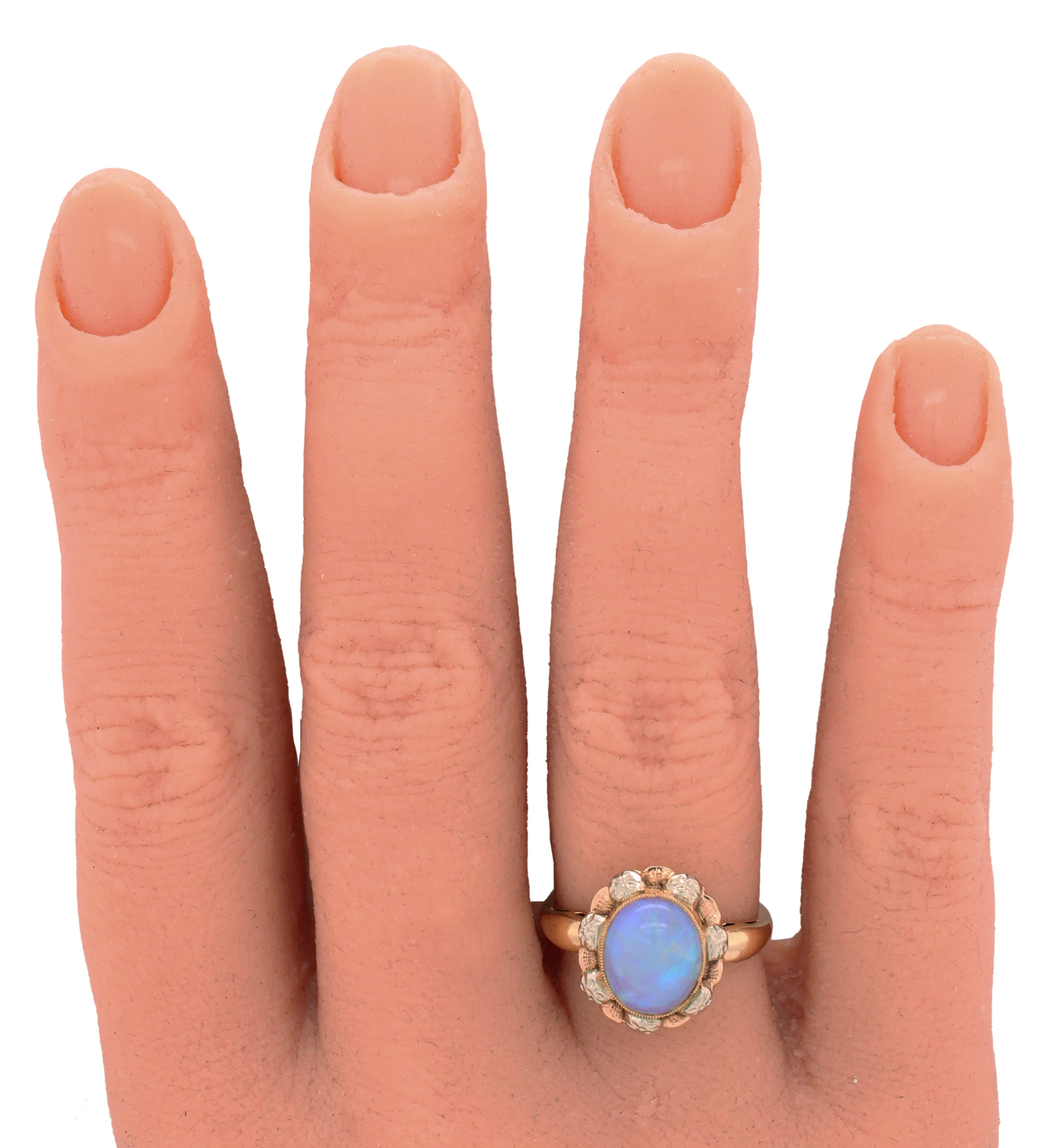 Antique Art Deco 3.20ct Crystal Opal Cocktail Ring | 14k Yellow Gold, Tri-Color Accents - Image 8