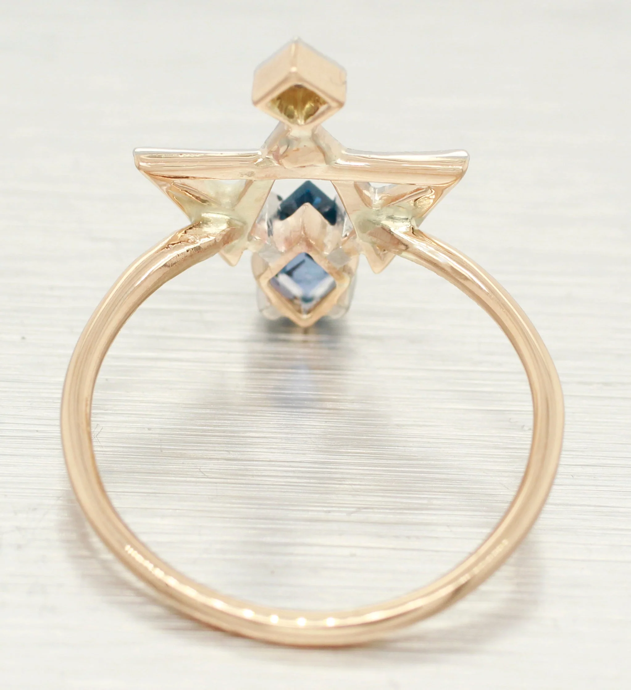 Antique Art Deco Blue Topaz & Diamond Masonic Ring - 18k Yellow Gold - Image 4