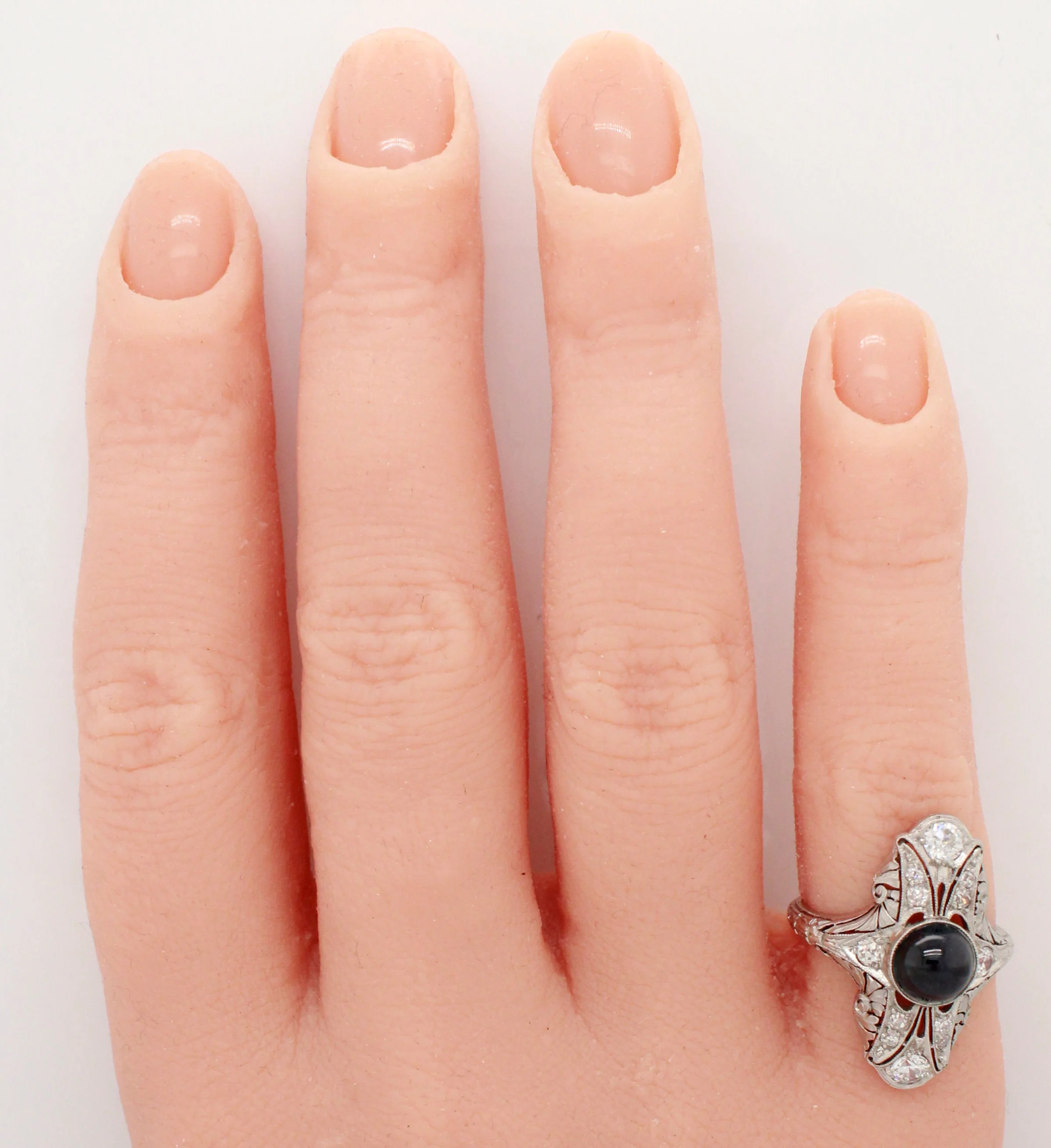 Antique Art Deco Cabochon Sapphire Cocktail Ring - 18k White Gold & Diamonds - Image 7