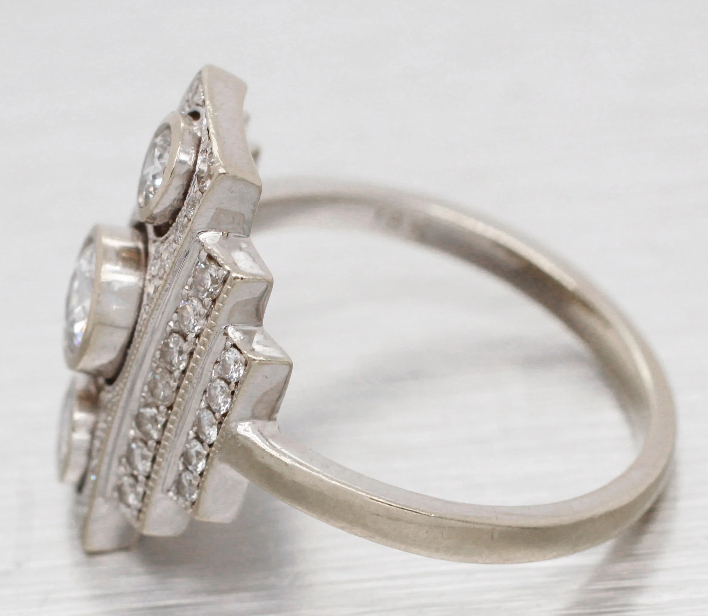 Antique Art Deco 1.40ctw Diamond Rectangular Cocktail Ring - 18k White Gold - Image 2