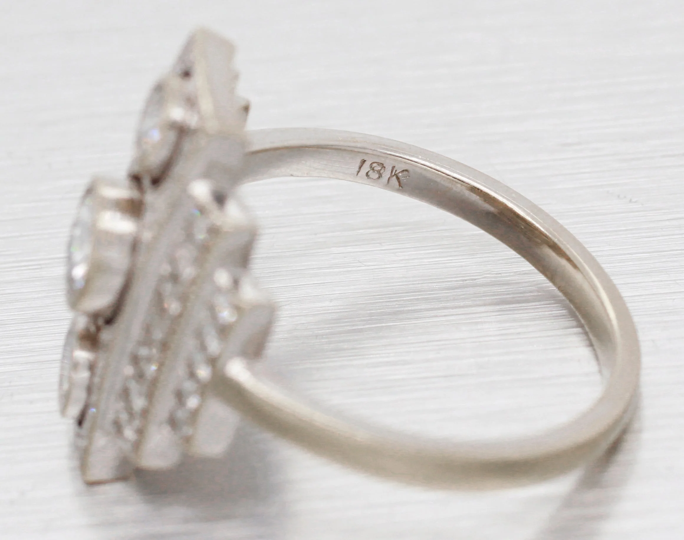 Antique Art Deco 1.40ctw Diamond Rectangular Cocktail Ring - 18k White Gold - Image 3
