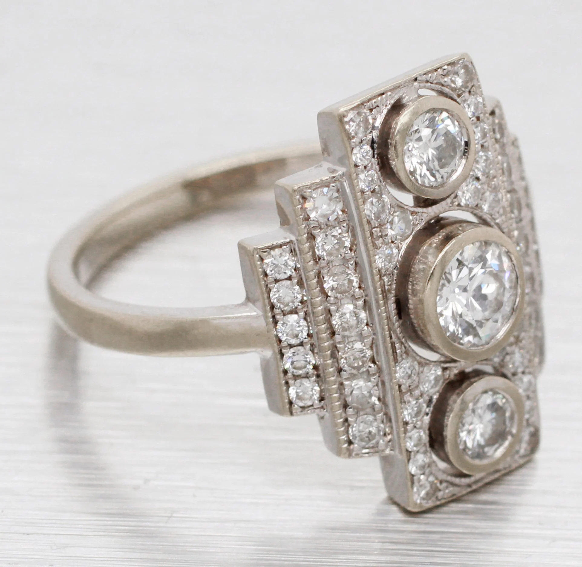 Antique Art Deco 1.40ctw Diamond Rectangular Cocktail Ring - 18k White Gold - Image 4