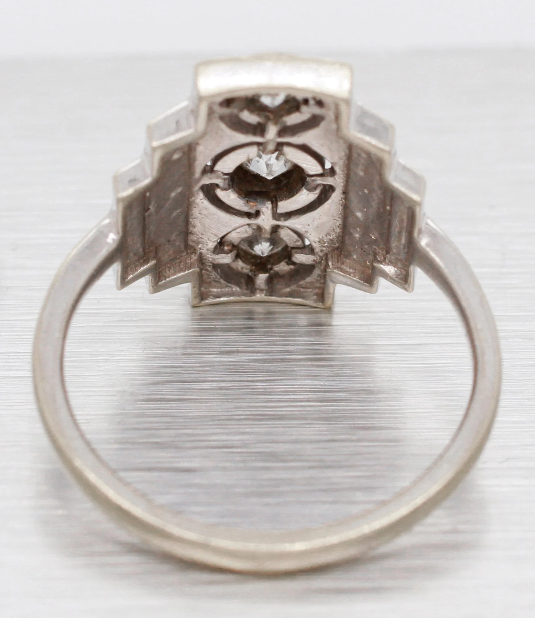Antique Art Deco 1.40ctw Diamond Rectangular Cocktail Ring - 18k White Gold - Image 5