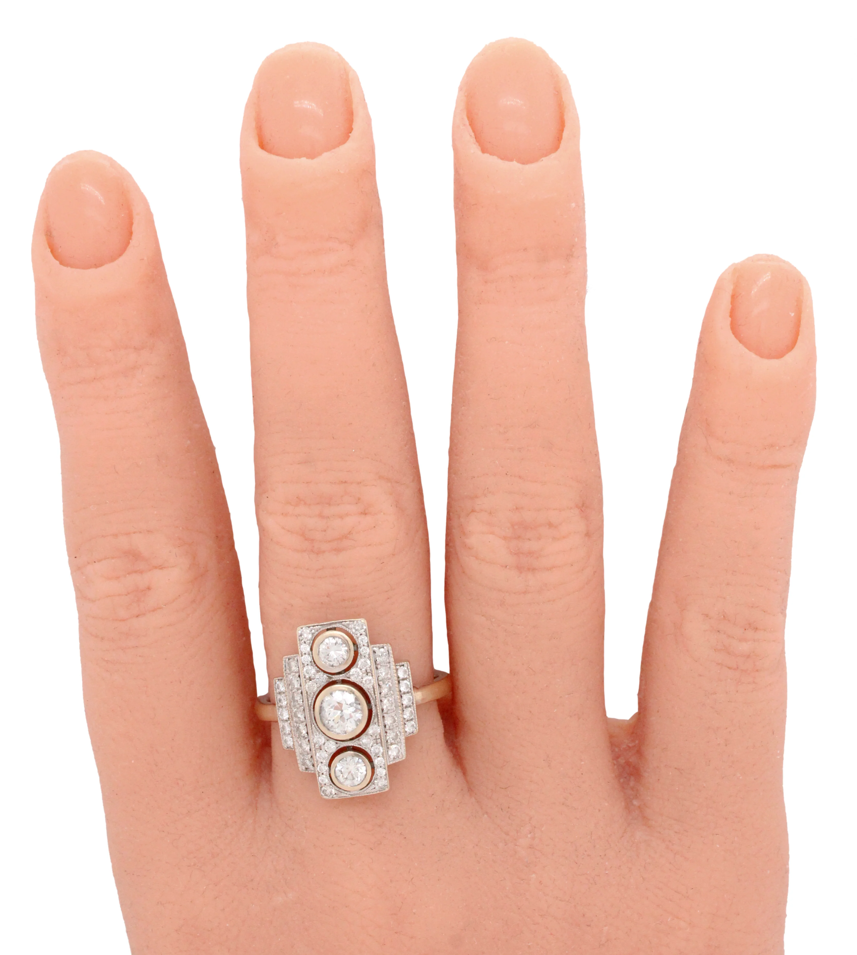 Antique Art Deco 1.40ctw Diamond Rectangular Cocktail Ring - 18k White Gold - Image 7