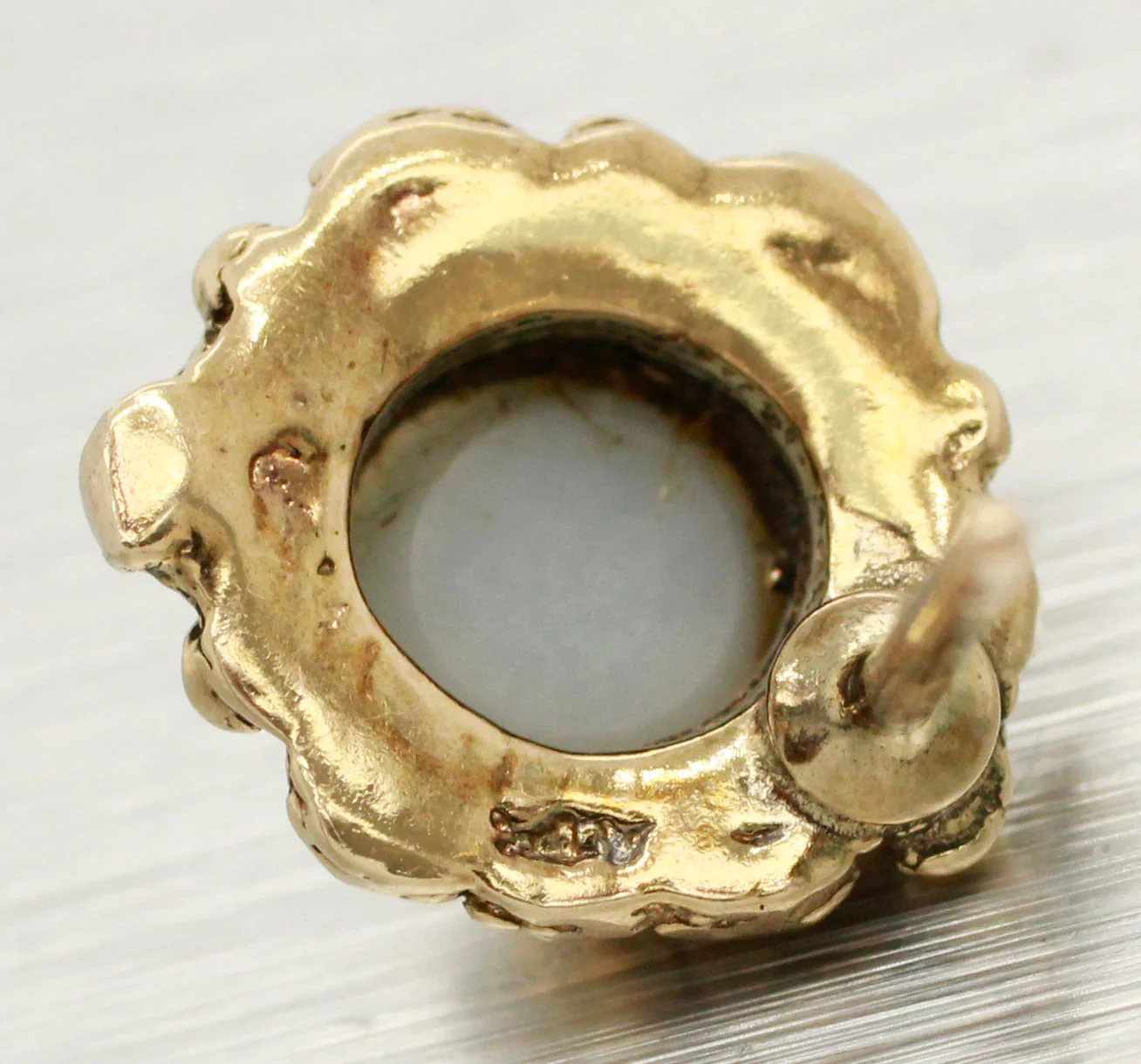 Antique Art Deco Opal Stud Earrings - 14k Yellow Gold Floral Shape - Image 5