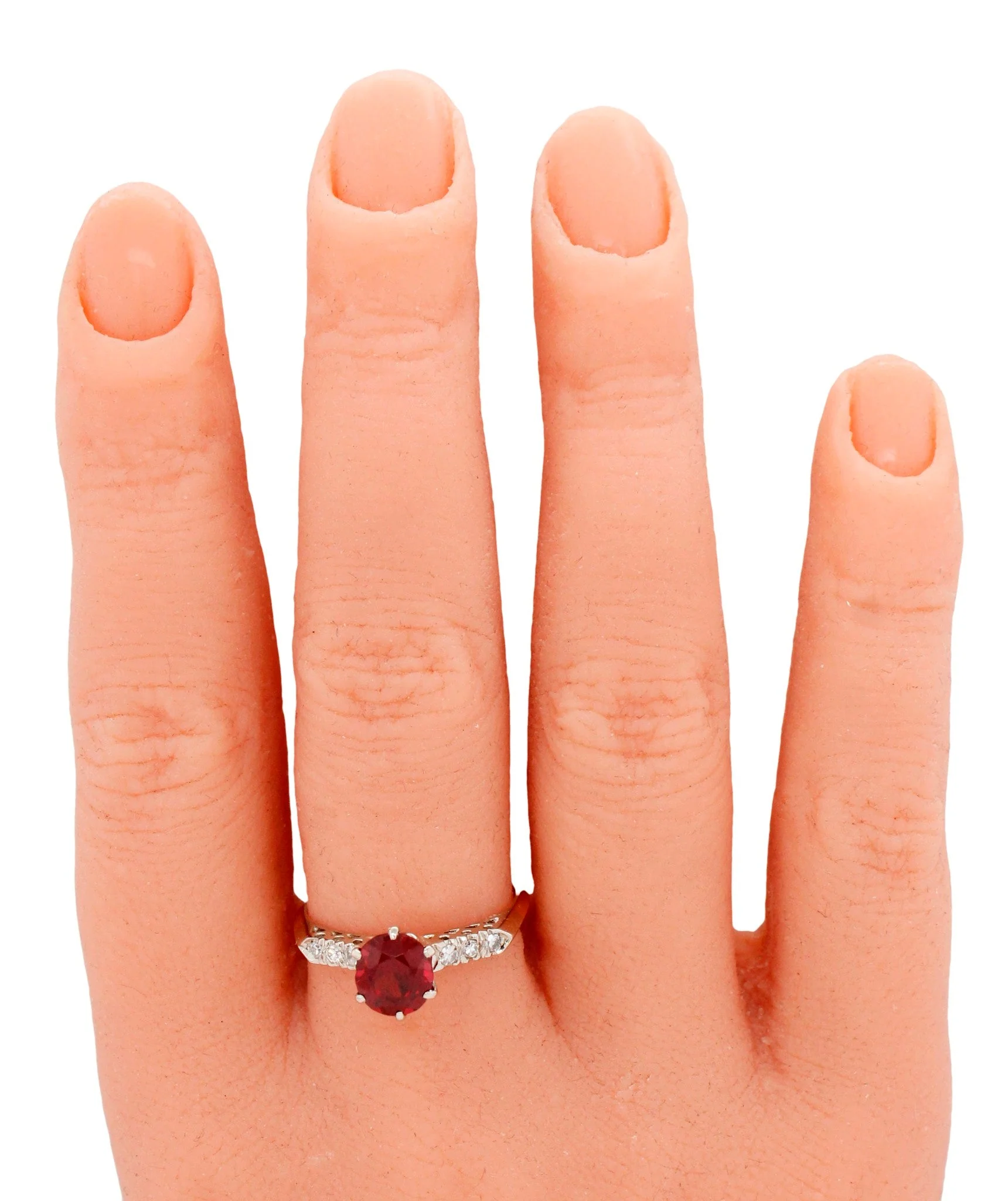 Antique Art Deco Oval Garnet Engagement Ring w/ Diamond Accents - 14k Gold - Image 6