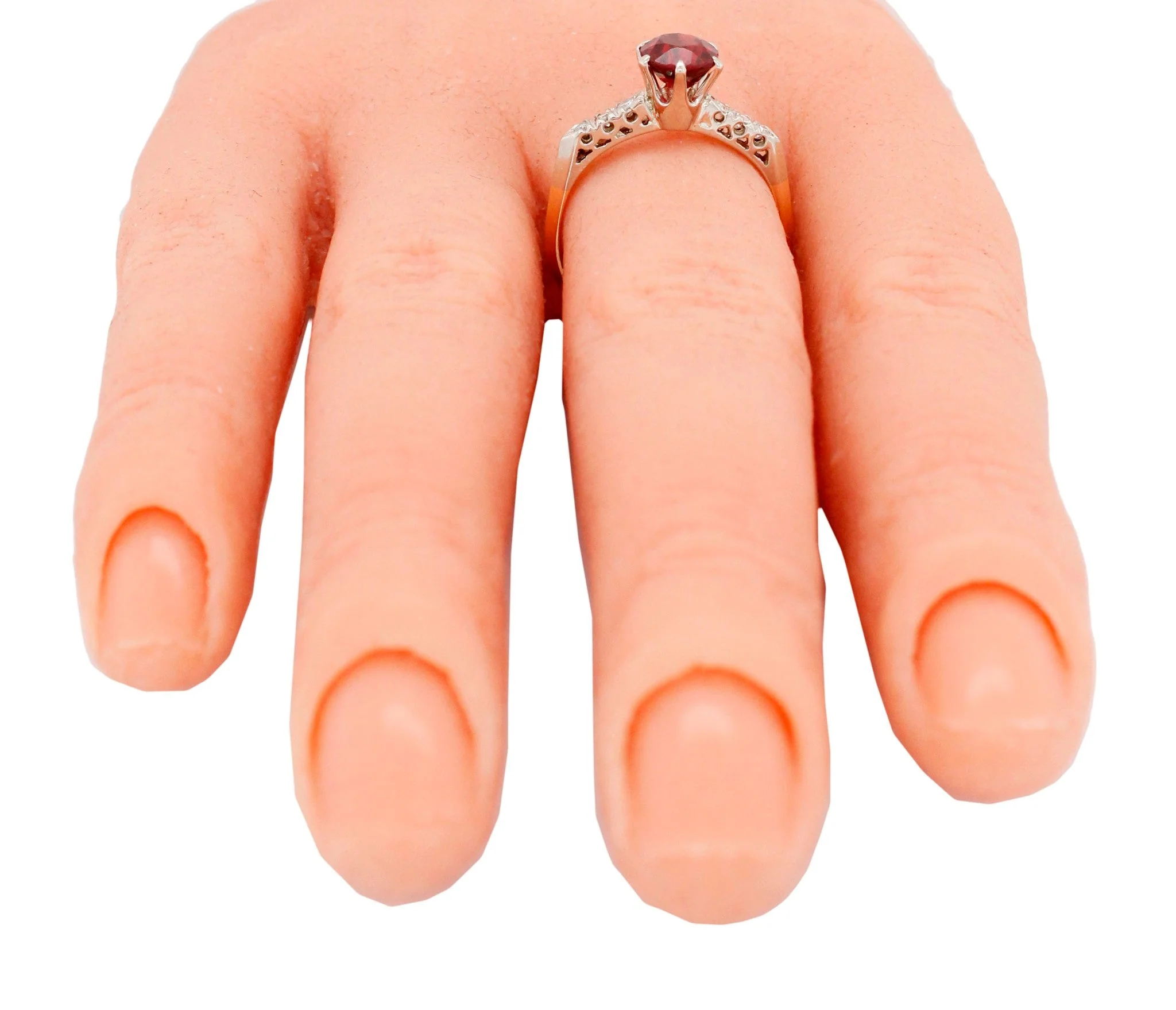Antique Art Deco Oval Garnet Engagement Ring w/ Diamond Accents - 14k Gold - Image 8