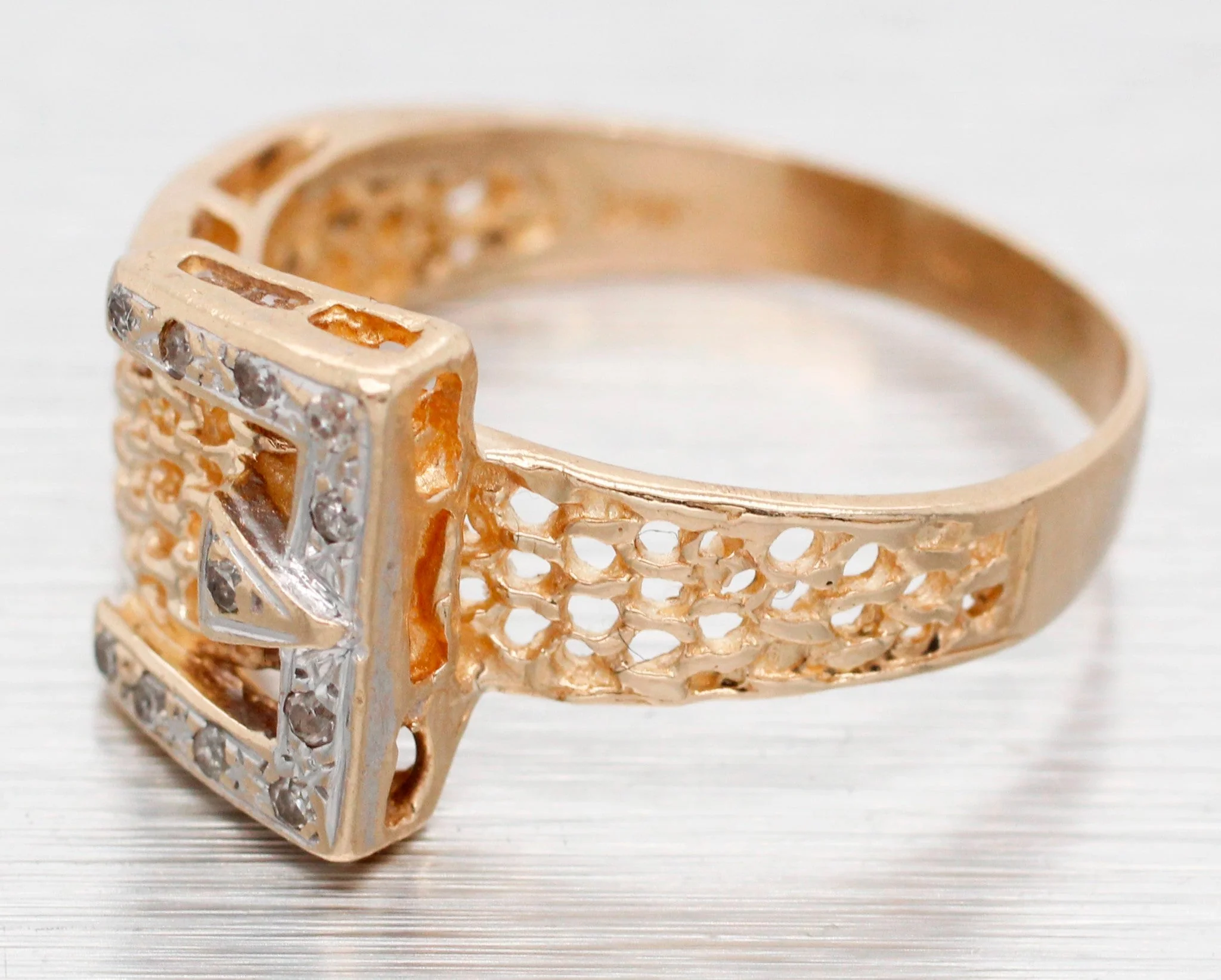 Antique Art Deco Single Cut Diamond Belt Buckle Band Ring - 14k Yellow Gold - Image 2