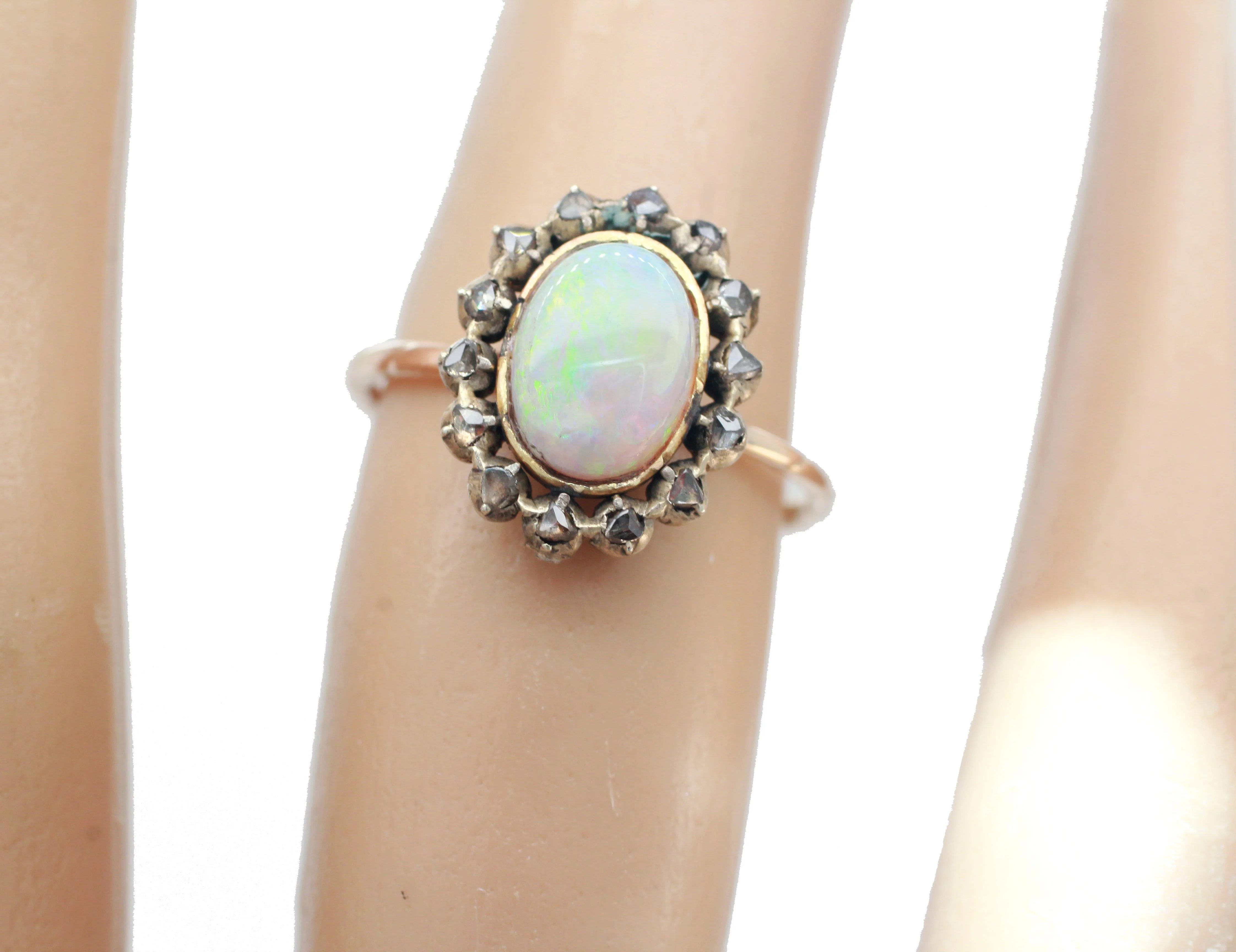 Antique Art Nouveau 0.75ct Precious Opal & Diamond Pin Conversion Ring 14k Yellow Gold - Image 8