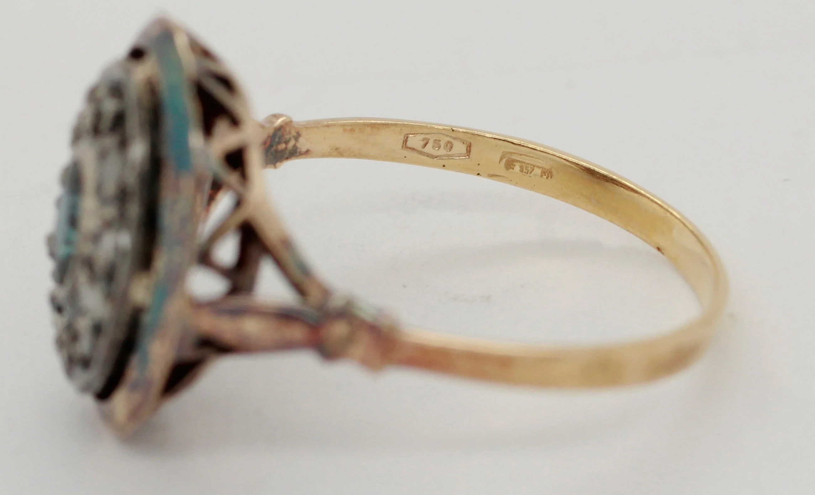 Antique Art Nouveau .05ctw Sapphire Diamond Oval Cocktail Ring - 18k Yellow Gold - Image 3