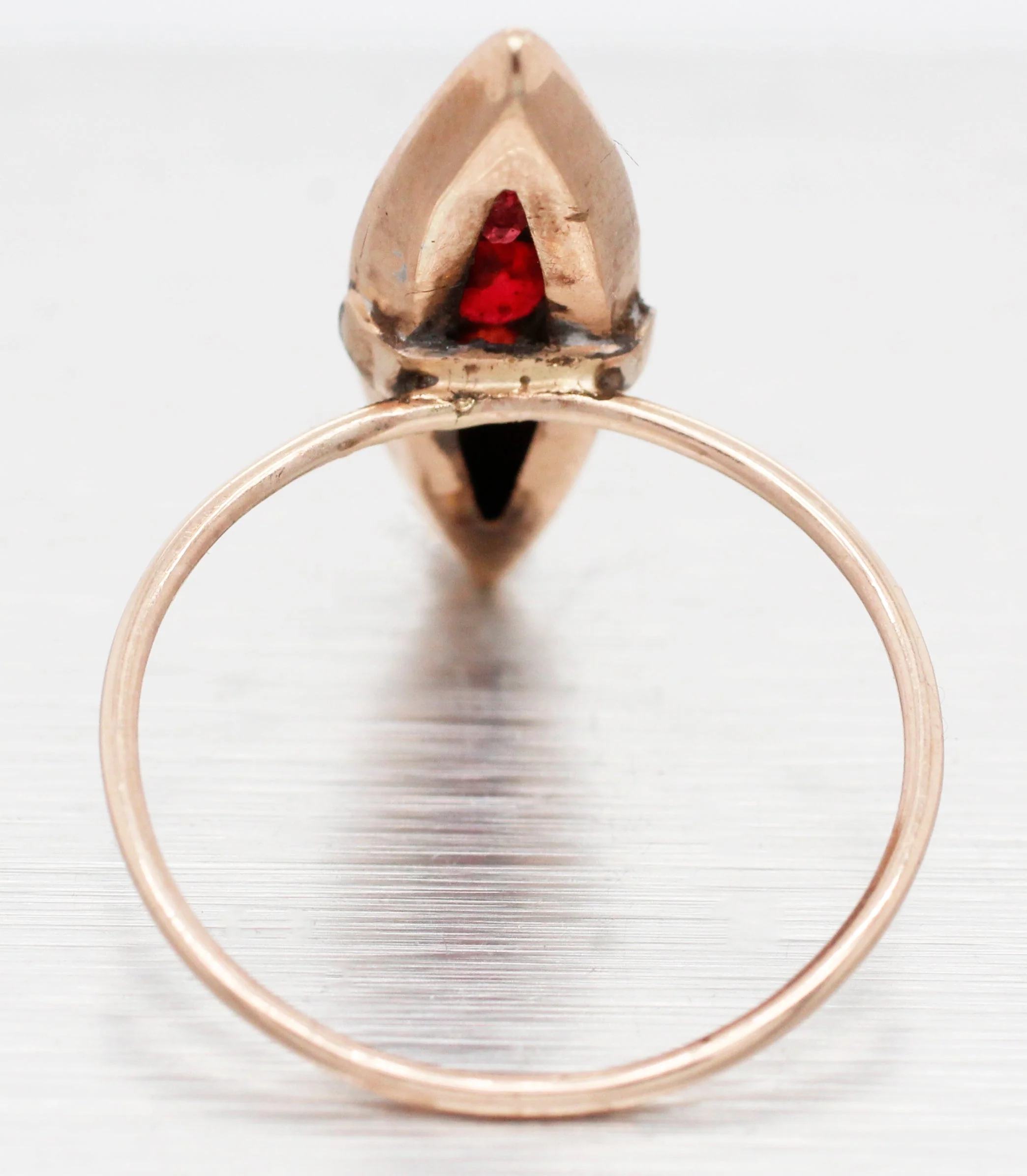 Antique Art Nouveau Garnet & Pearl Marquise Cocktail Ring - 14k Rose Gold - Image 4