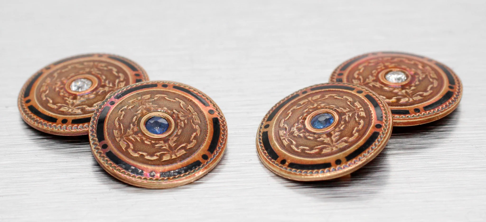 Antique Edwardian Sapphire & Diamond Hinge Cufflinks - 14k Yellow Gold (Toned) - Image 2